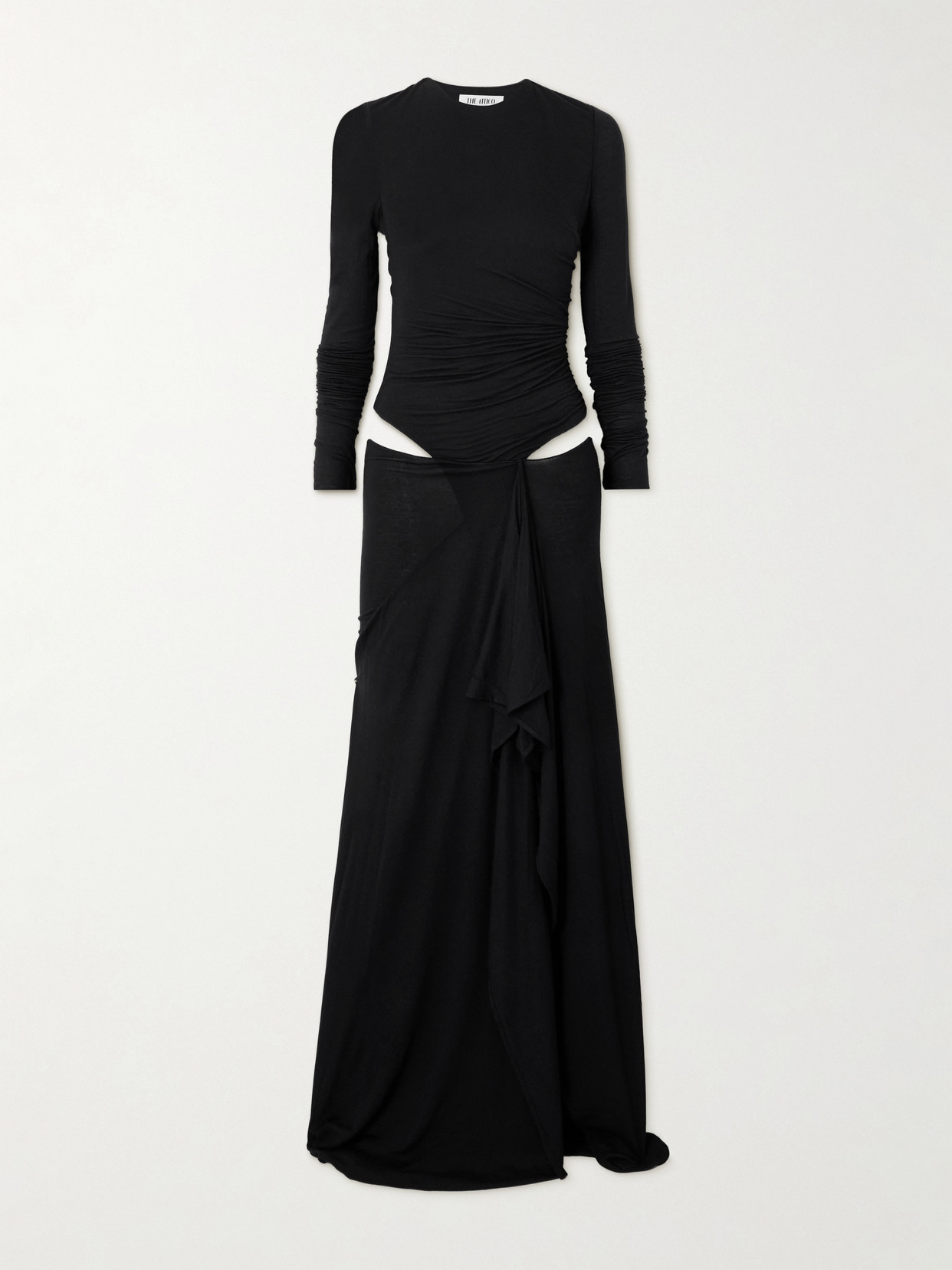 Attico Asymmetric Cutout Modal-blend Maxi Dress In Black
