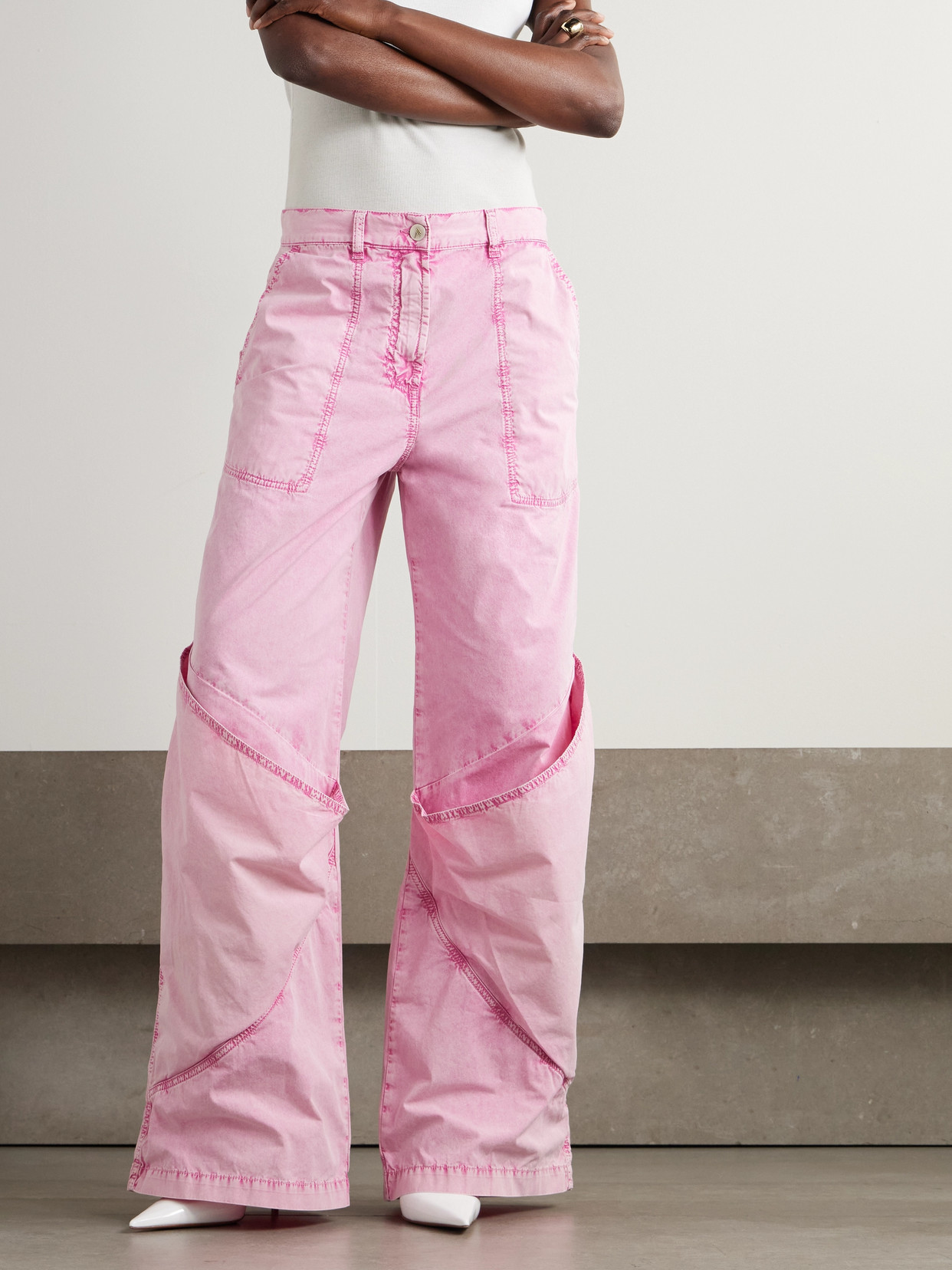 Attico Paneled Low-rise Wide-leg Jeans In Pink