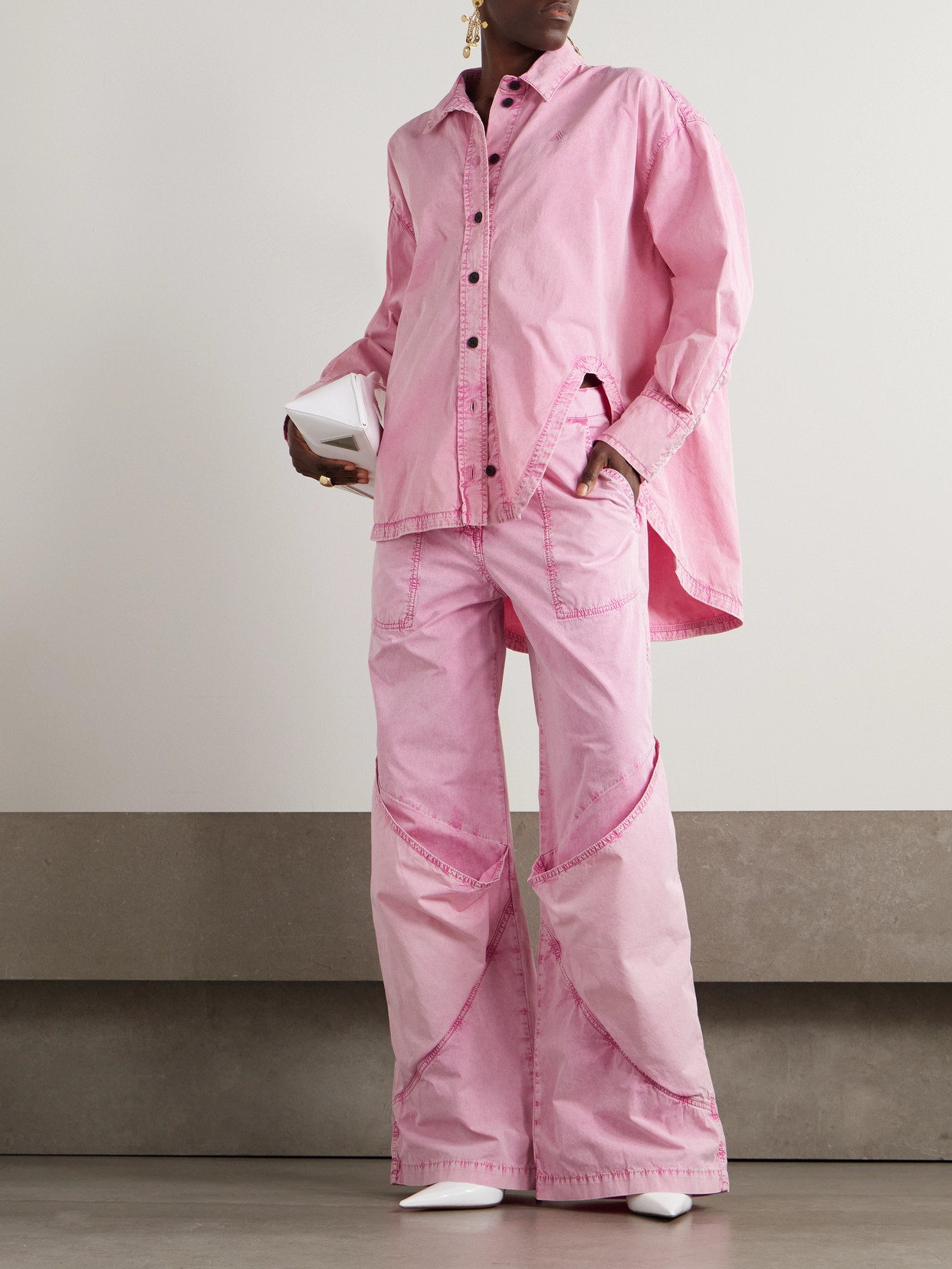 Attico Paneled Low-rise Wide-leg Jeans In Pink