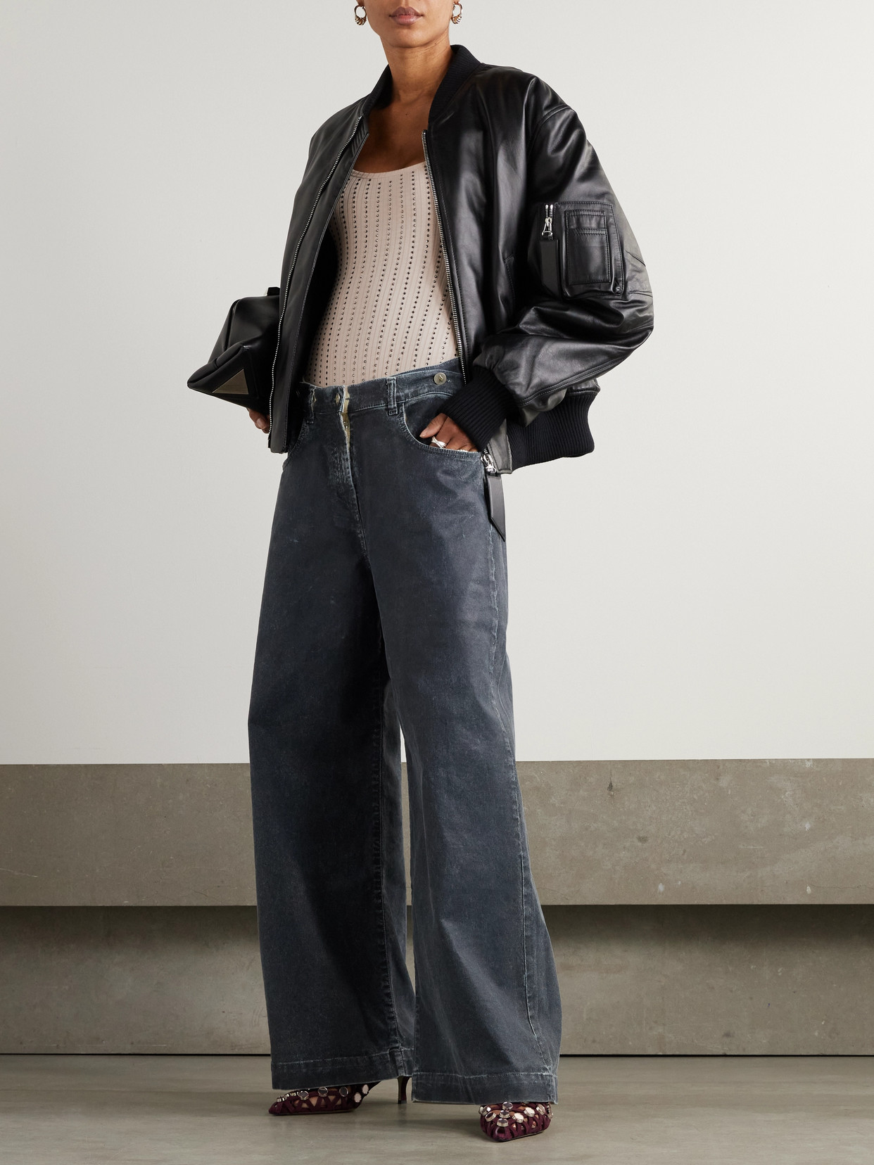 Attico Strass Bodysuit With Geometrical Cuts In Ecru