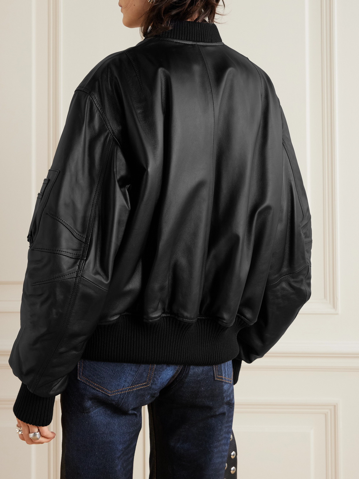 Attico Leather Bomber Jacket In Black