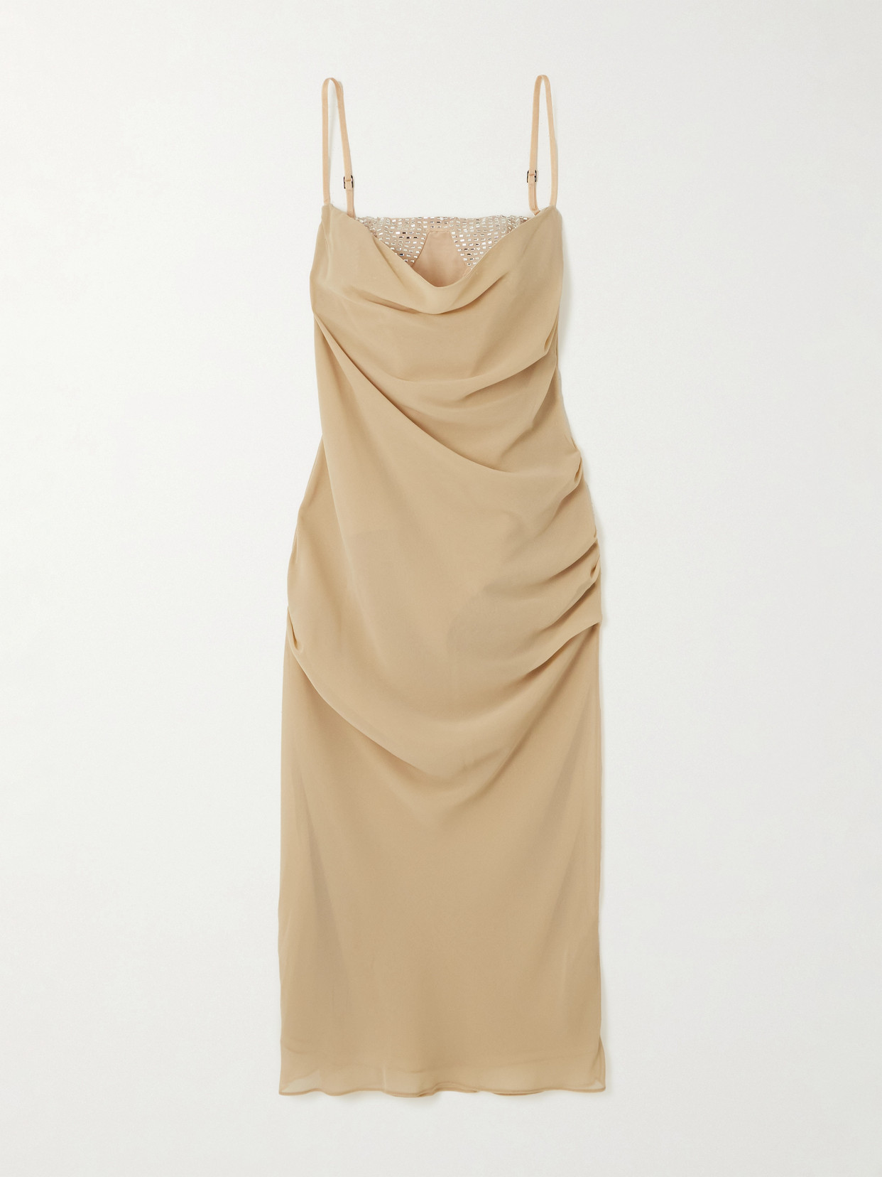 Attico Crystal-embellished Draped Crepe Midi Bustier Dress In Neutrals