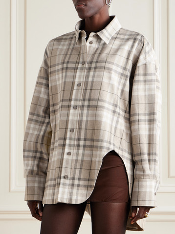 THE ATTICO Checked cotton-blend flannel shirt