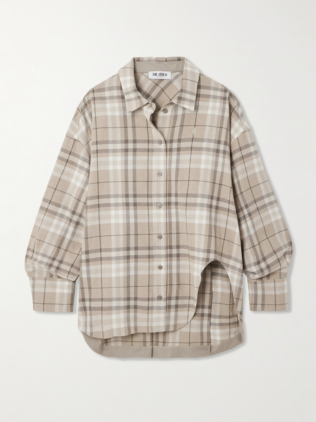 Attico Checked Cotton-blend Flannel Shirt In Neutrals