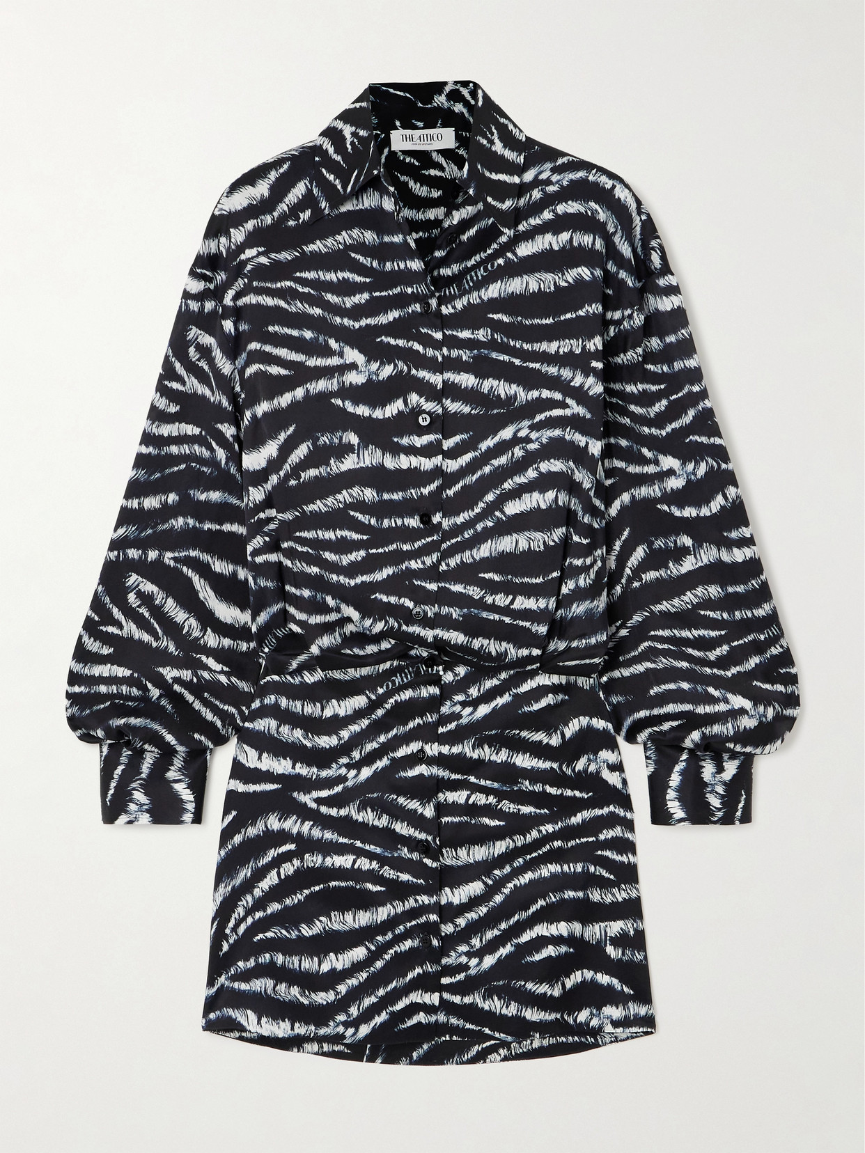 The Attico - Silvye Printed Satin Mini Shirt Dress - Black