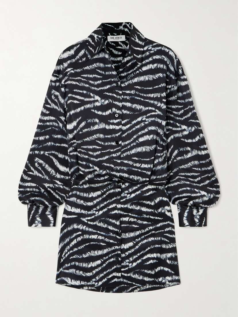 The Attico Silvye Printed Satin Mini Shirt Dress