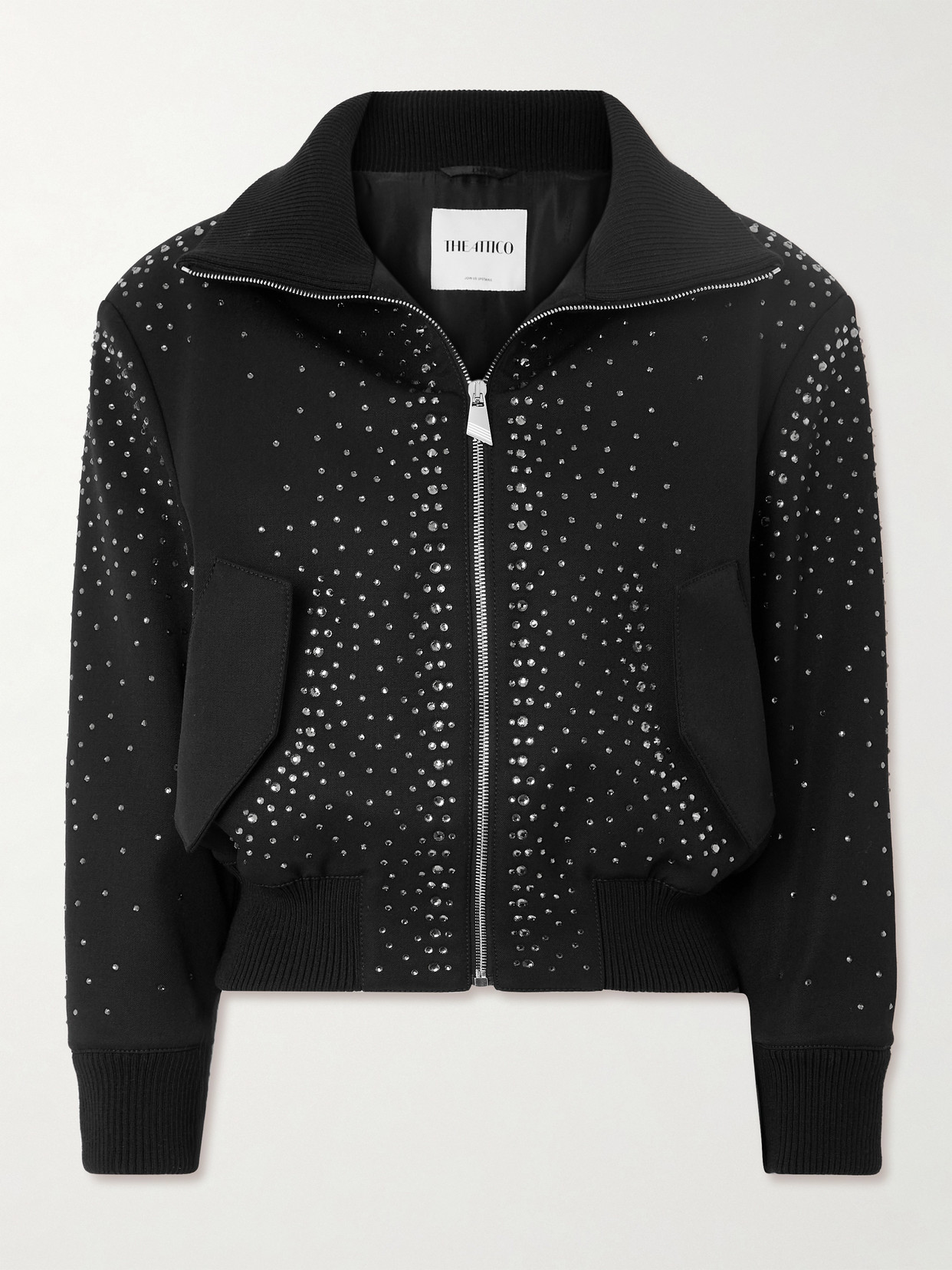 Attico Crystal-embellished Twill Bomber Jacket In Black