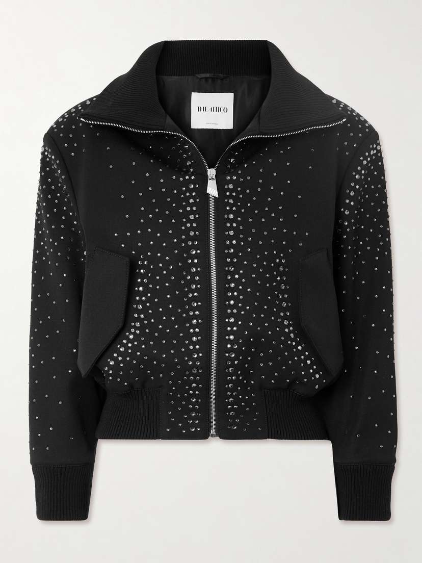 The Attico Crystal-embellished Twill Bomber Jacket