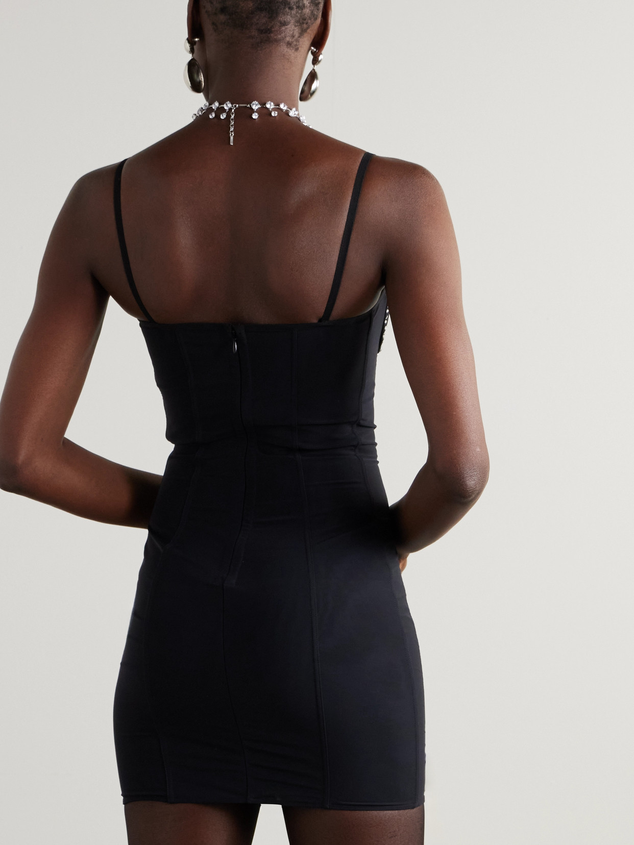 Attico Black Sablè Crystal Hotfix Bustier Minidress In Black
