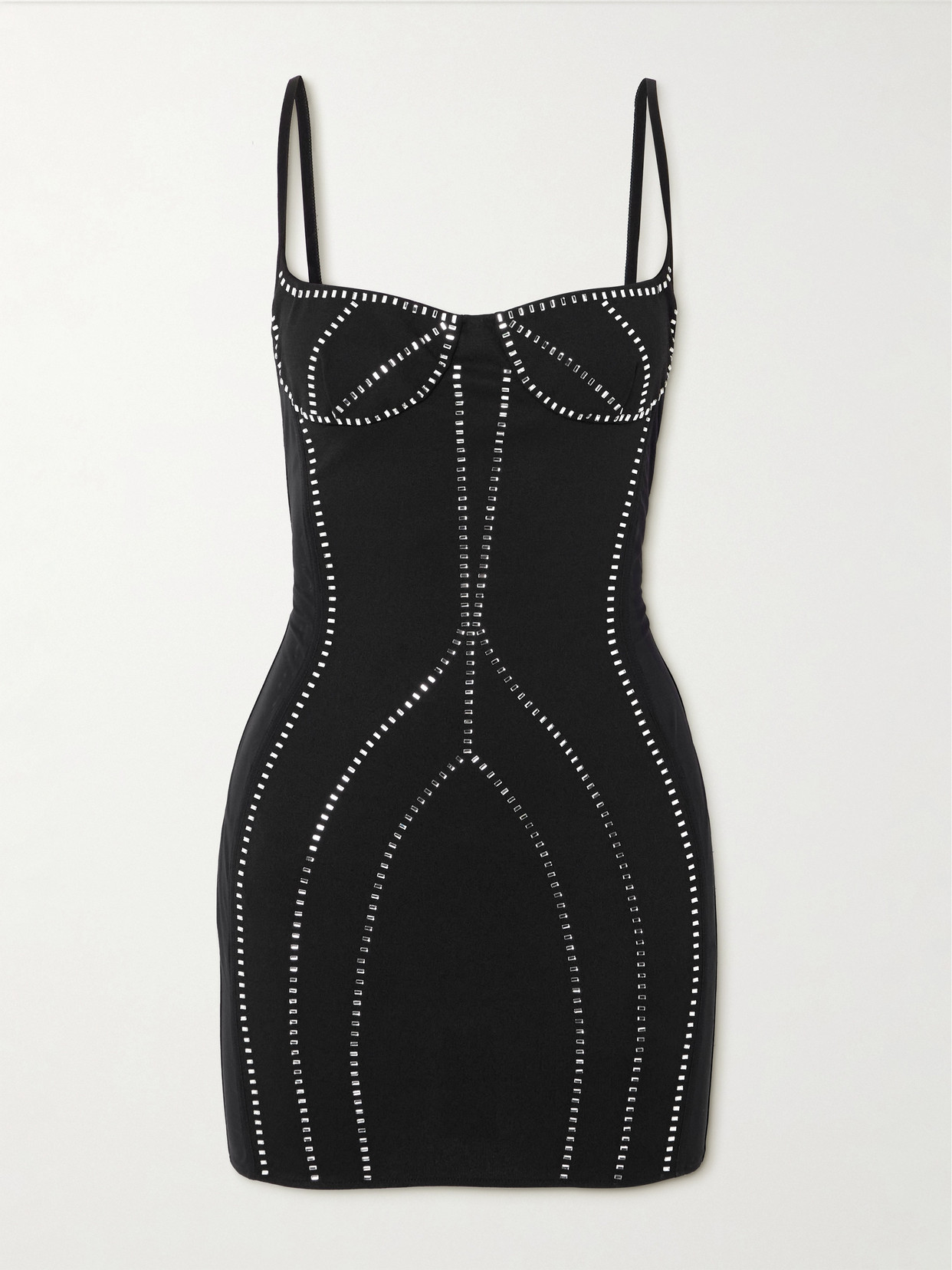 Attico Black Sablè Crystal Hotfix Bustier Minidress In Black