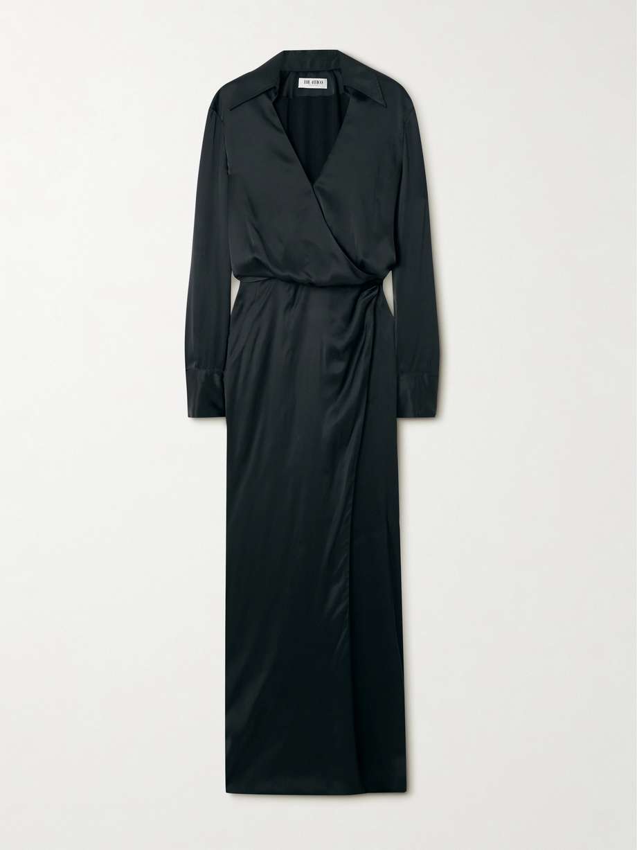 satin maxi wrap dress