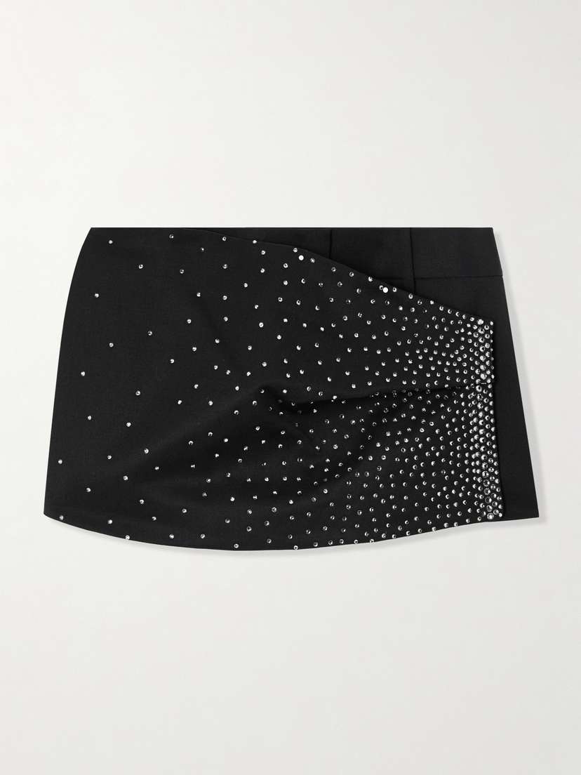The Attico Wrap-effect Crystal-embellished Wool Shorts