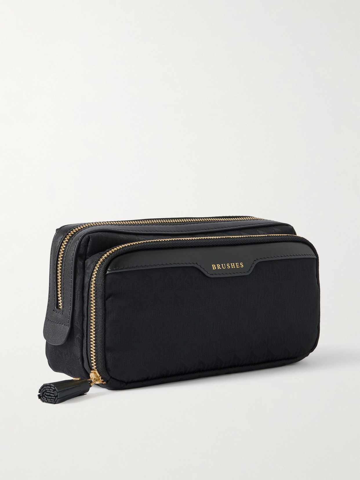 Anya Hindmarch Small Makeup Leather-trimmed Econyl®-jacquard Cosmetics Case In Black