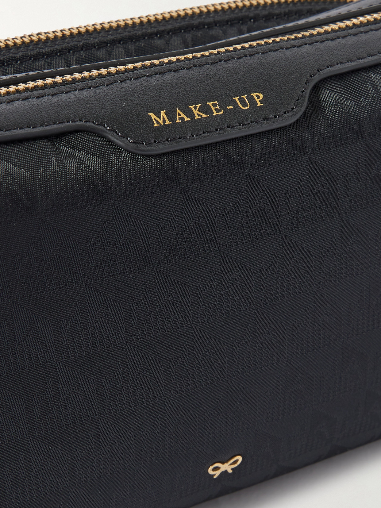 Anya Hindmarch Small Makeup Leather-trimmed Econyl®-jacquard Cosmetics Case In Black