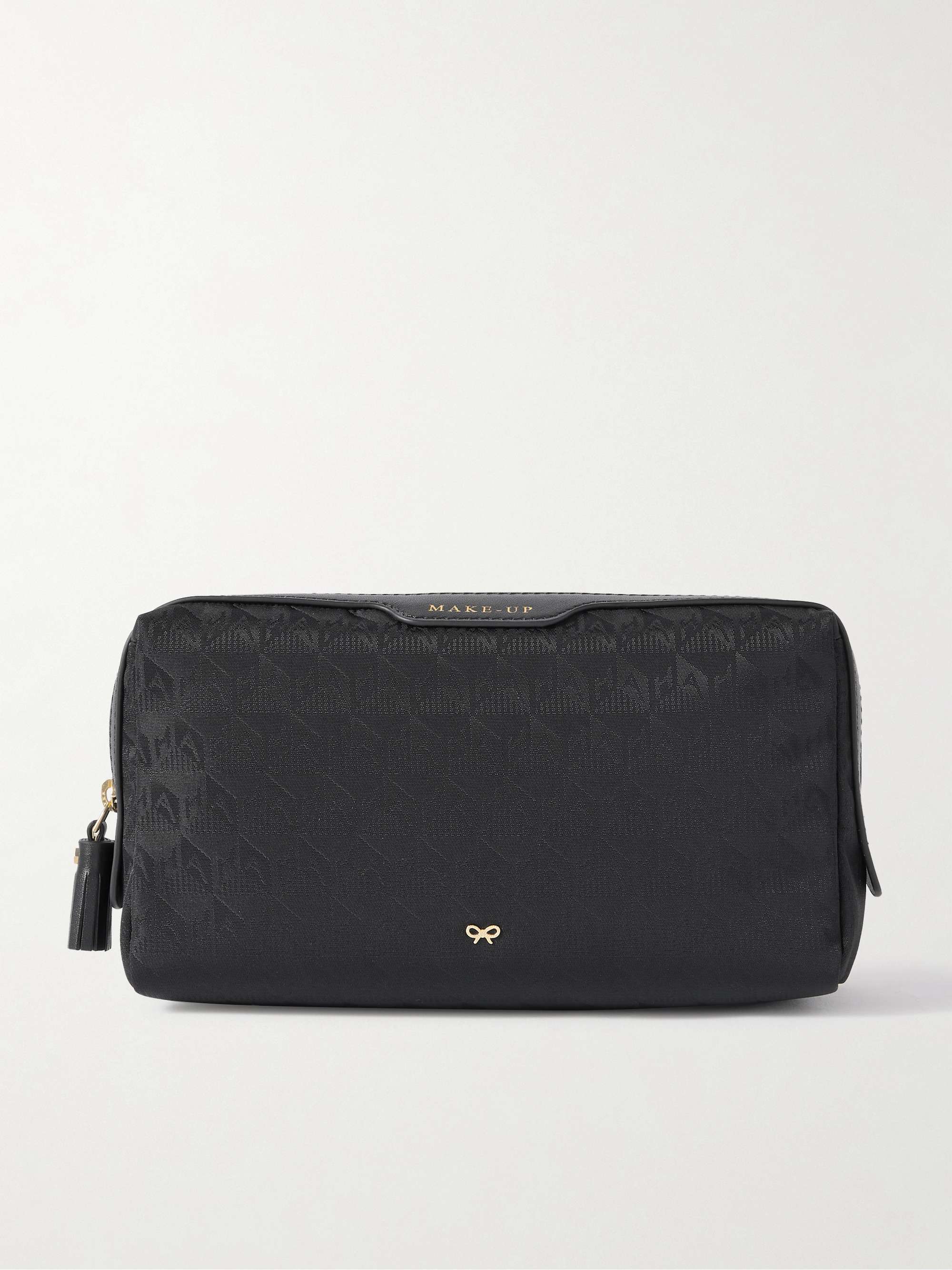 Small Makeup leather-trimmed ECONYL®-jacquard cosmetics case - black - One Size