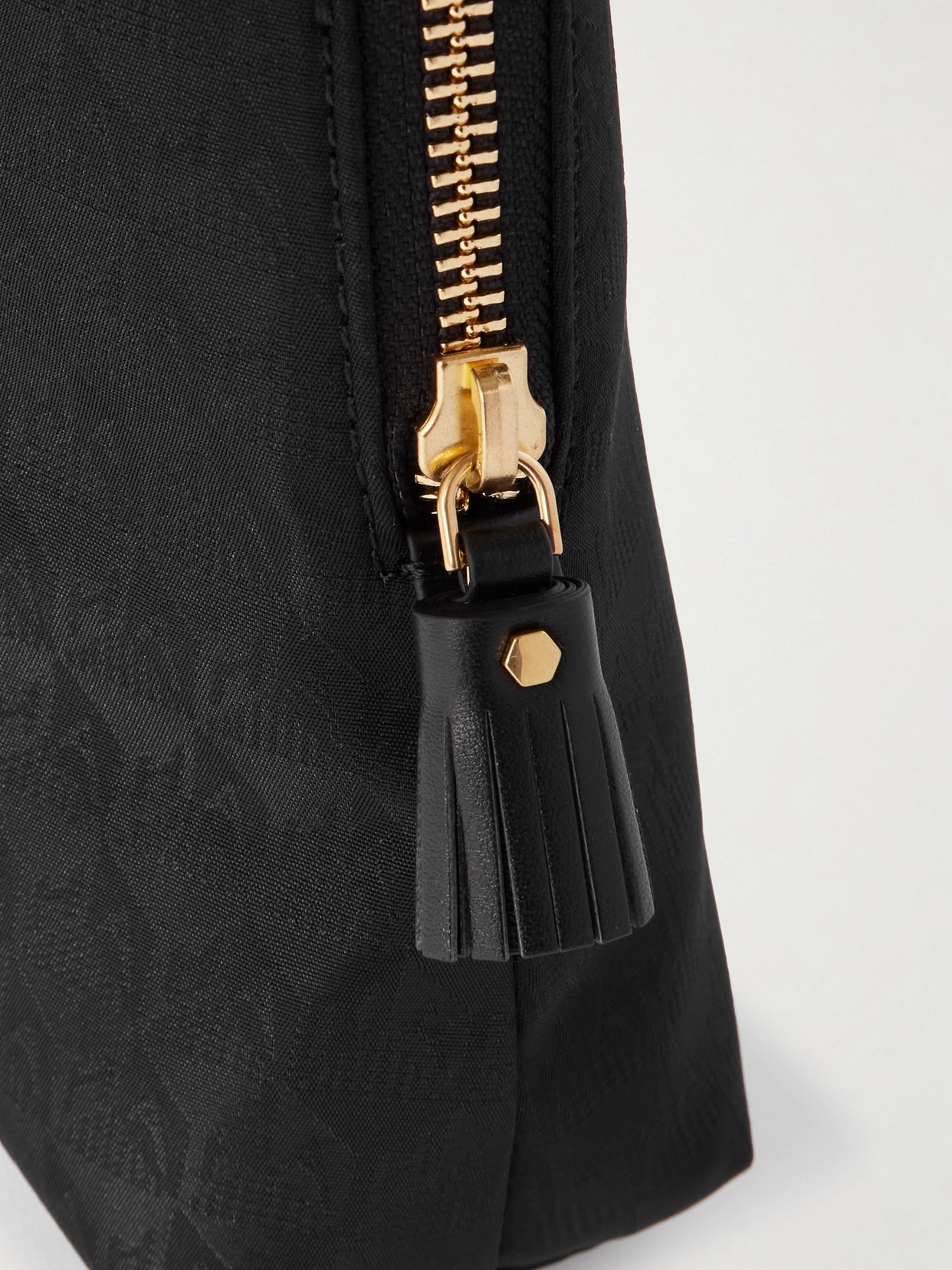 Anya Hindmarch Lotions And Potions Leather-trimmed Jacquard Cosmetics Case In Black