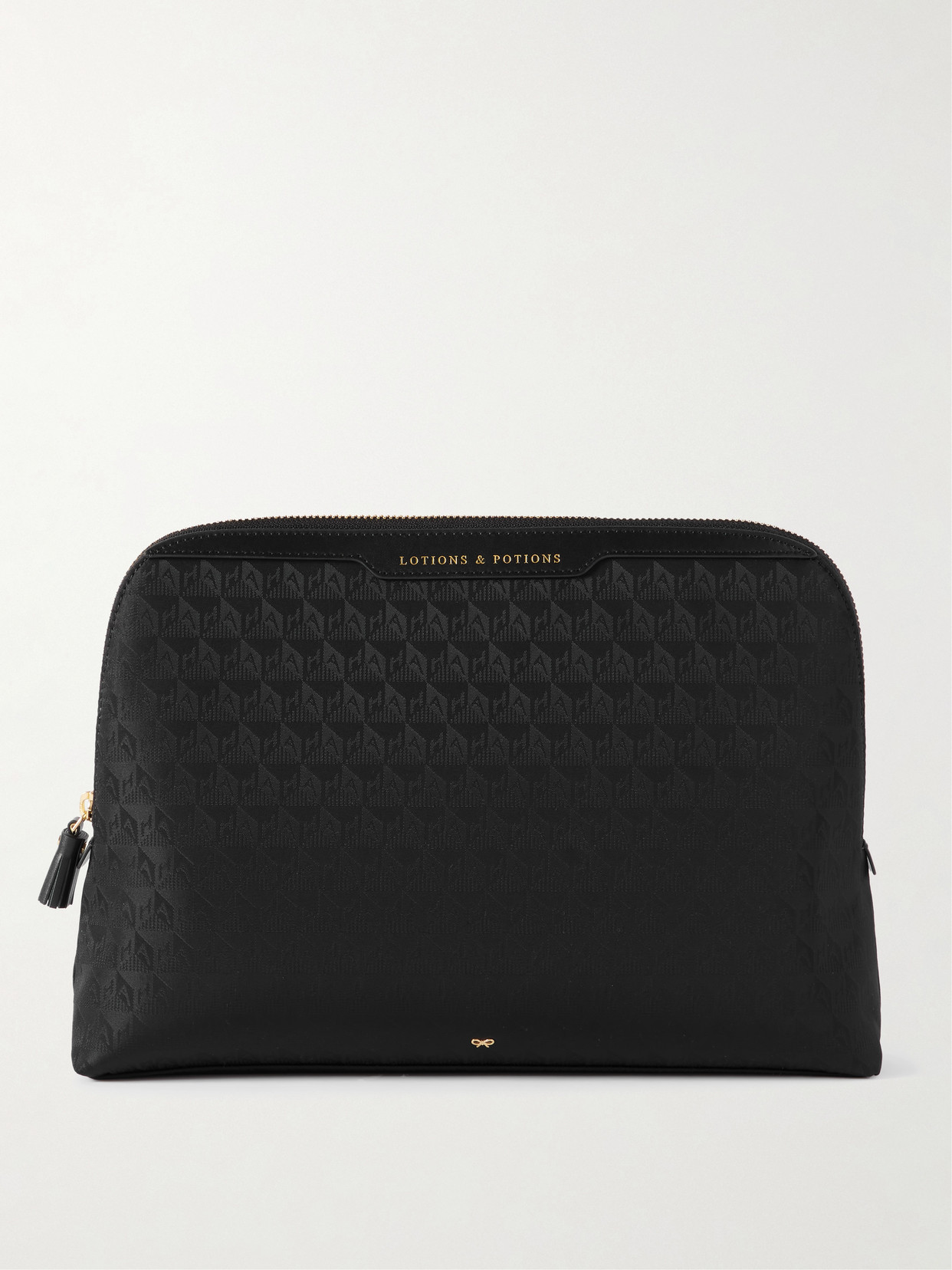 Anya Hindmarch Lotions And Potions Leather-trimmed Jacquard Cosmetics Case In Black