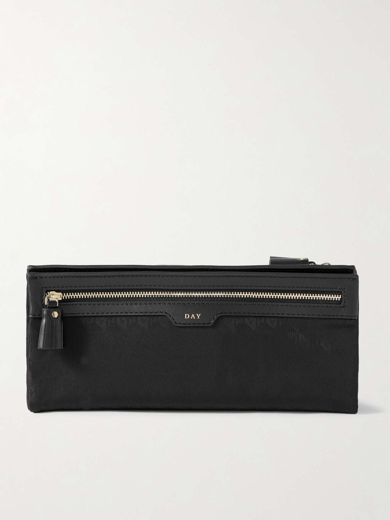 Anya Hindmarch Night And Day Leather-trimmed Nylon-jacquard Cosmetics Case In Black