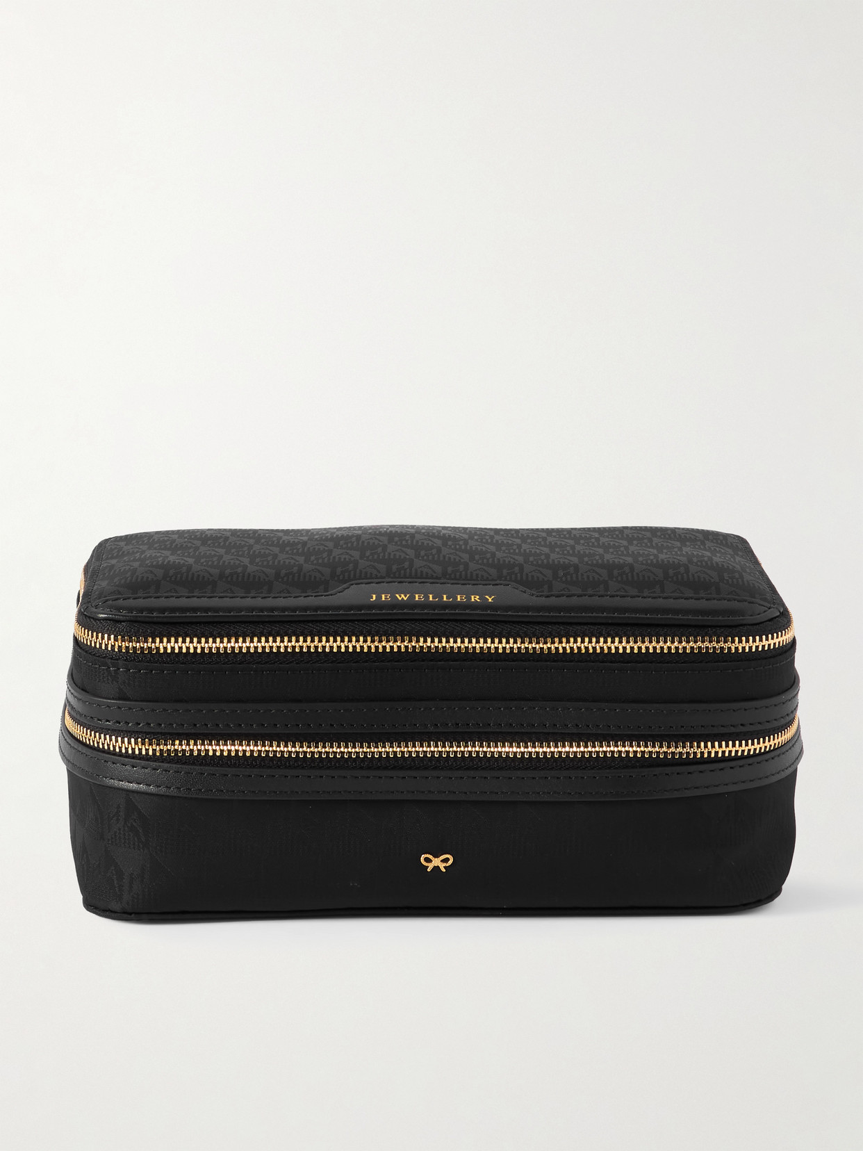 Anya Hindmarch Leather-trimmed Jacquard Jewelry Case In Black