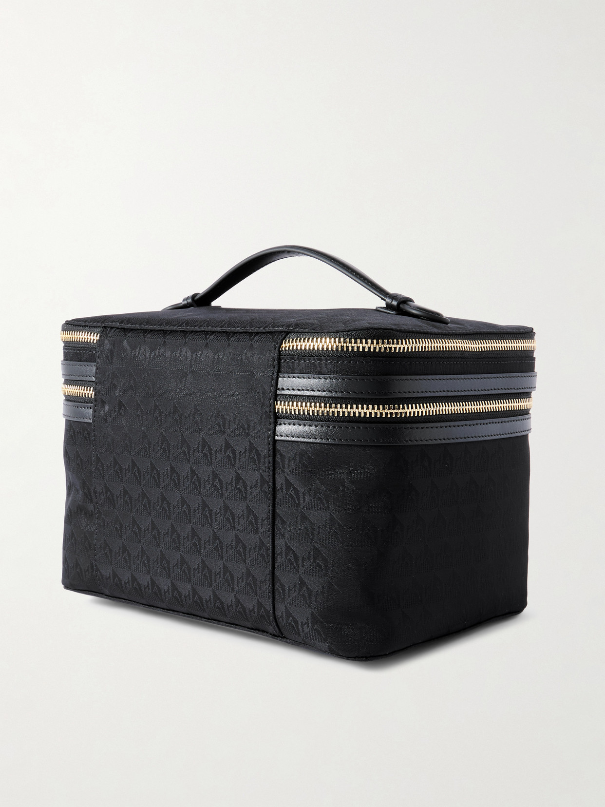 Shop Anya Hindmarch Vanity Kit Leather-trimmed Jacquard Cosmetics Case In Black