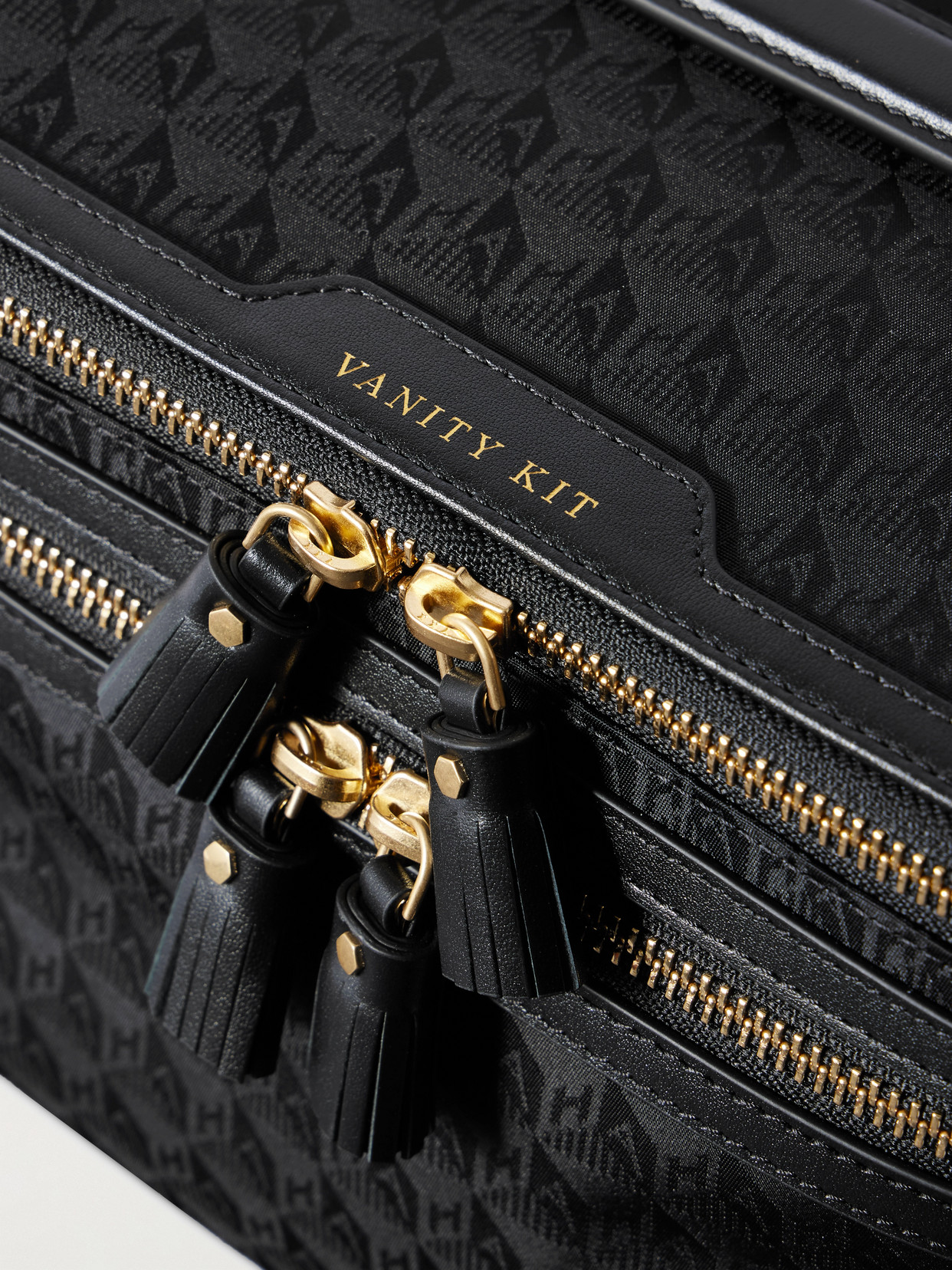 Shop Anya Hindmarch Vanity Kit Leather-trimmed Jacquard Cosmetics Case In Black