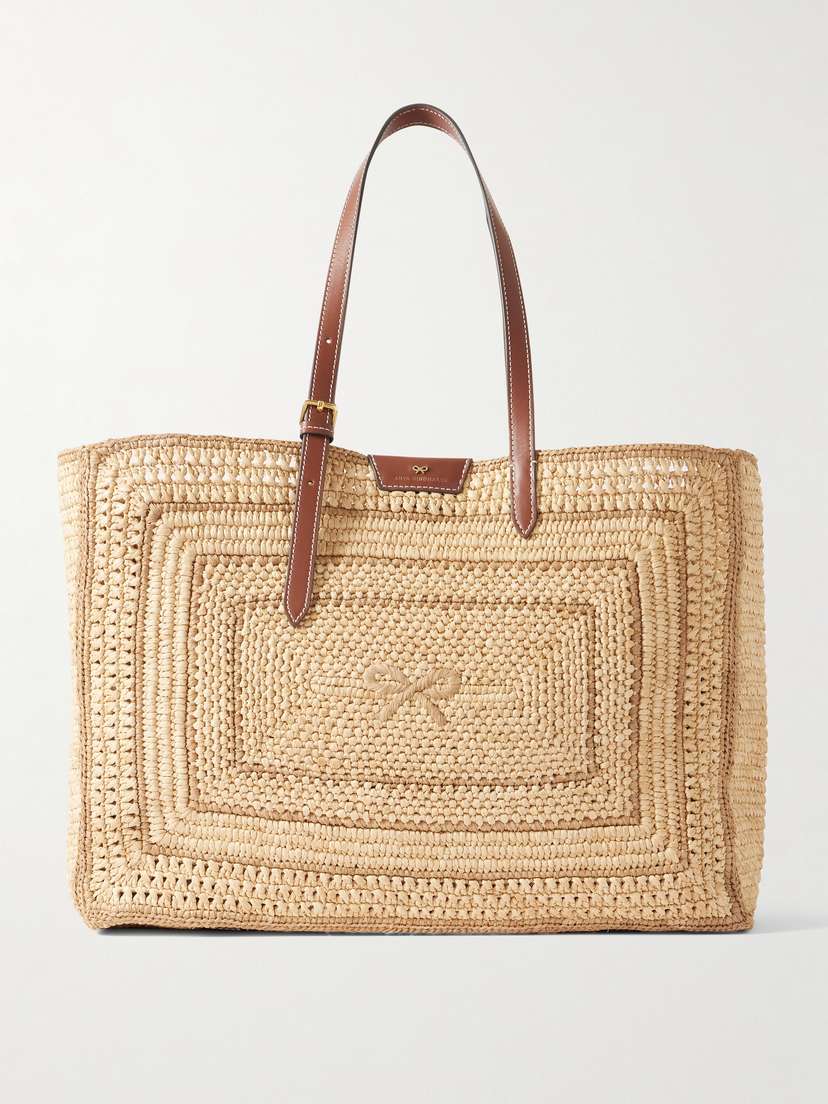 Anya Hindmarch Bow Leather-trimmed Raffia Tote