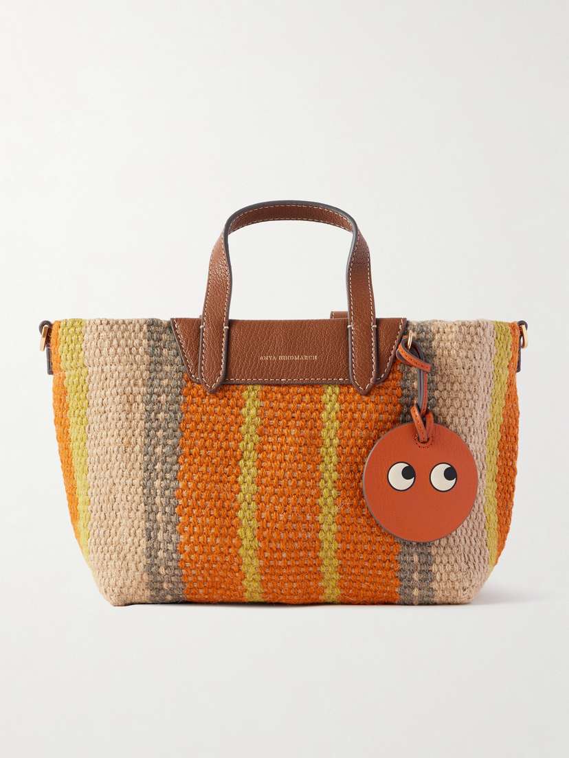 Anya Hindmarch + Maison Bengal Leather-trimmed Striped Jute Tote