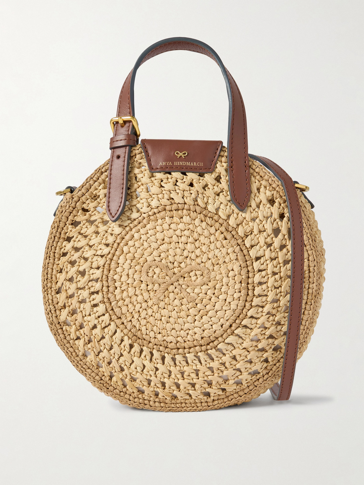 Anya Hindmarch Small Leather-trimmed Crocheted Raffia Tote In Neutrals