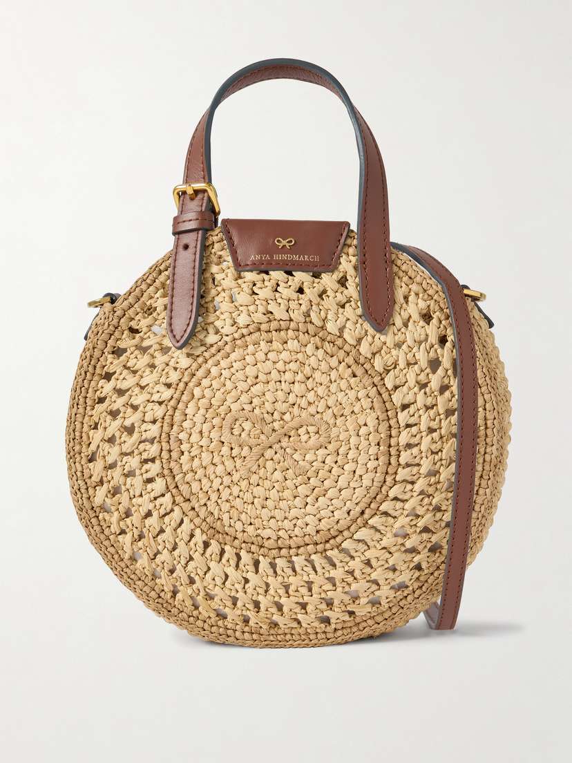 Anya Hindmarch Small Leather-trimmed Crocheted Raffia Tote