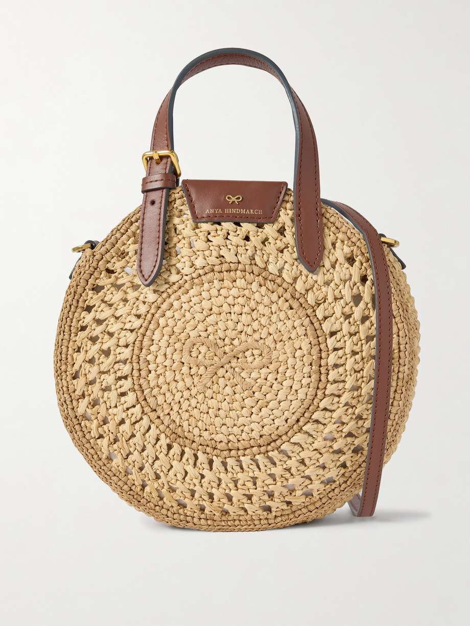 ANYA HINDMARCH 皮革边饰钩编拉菲草小号手提包 | NET-A-PORTER