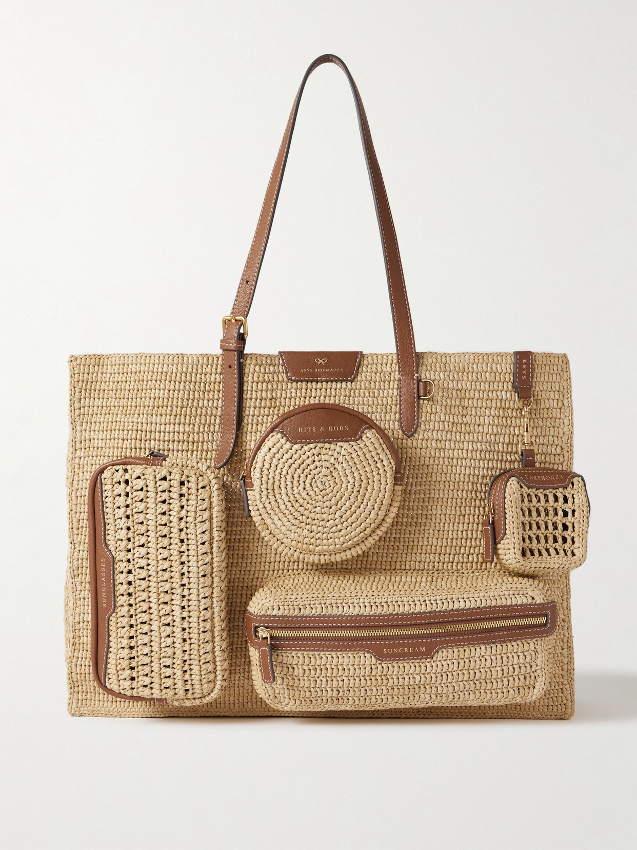 Anya Hindmarch Leather-trimmed Crocheted Raffia Tote In Brown