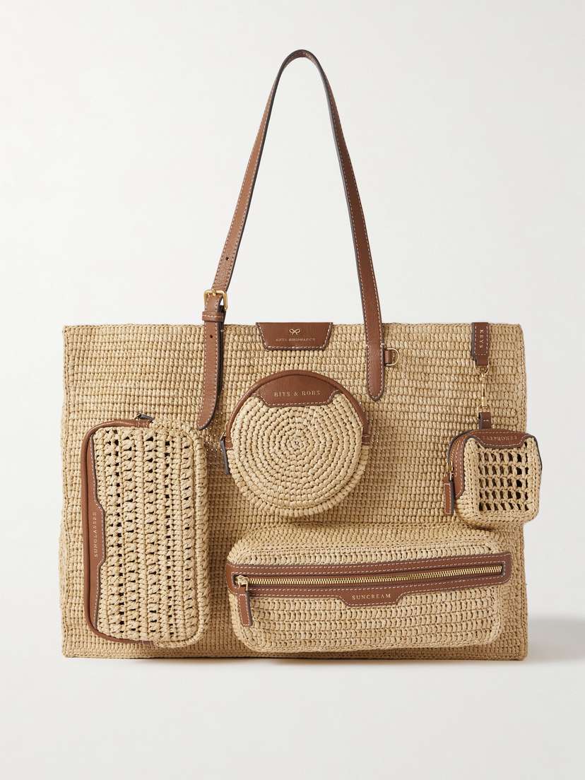 Anya Hindmarch Leather-trimmed Crocheted Raffia Tote