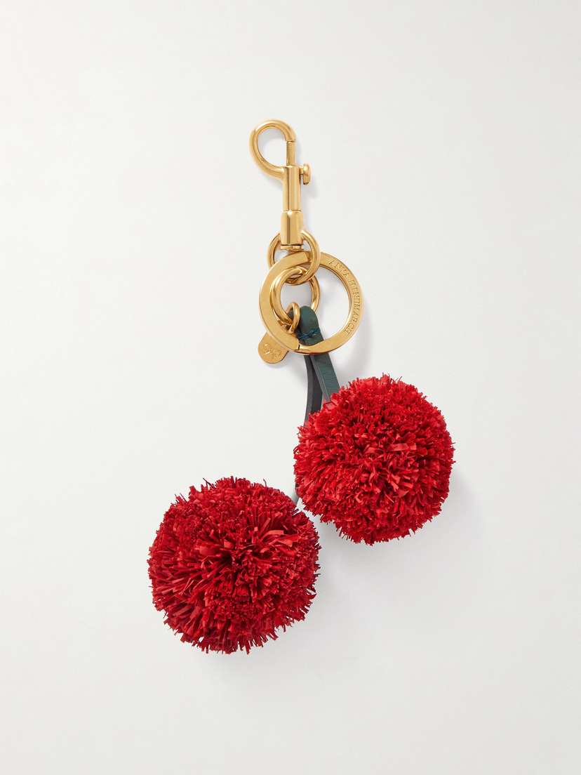 Anya Hindmarch Cherries Raffia, Leather And Gold-tone Charm
