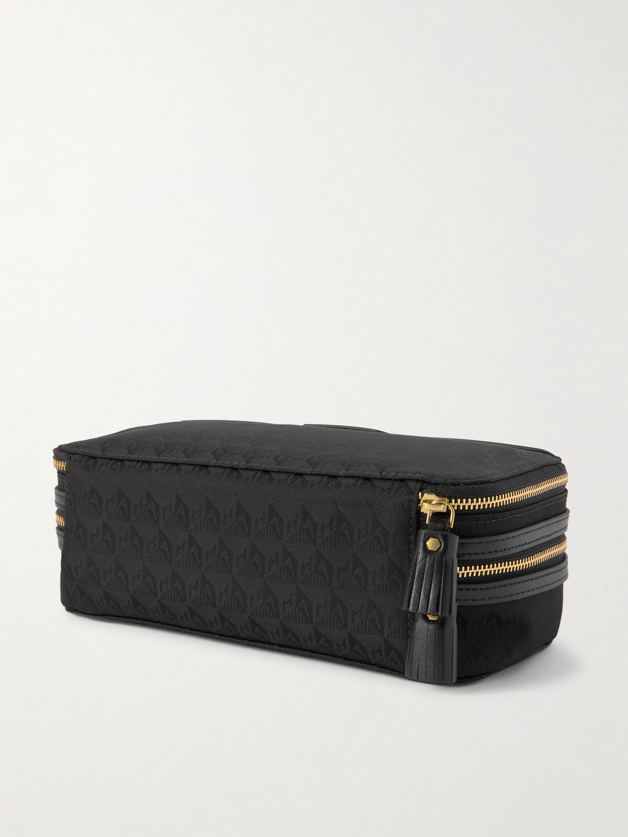 Anya Hindmarch Make-up Leather-trimmed Jacquard Cosmetics Case In Black
