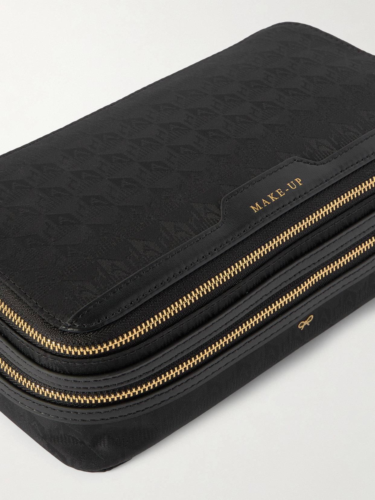 Anya Hindmarch Make-up Leather-trimmed Jacquard Cosmetics Case In Black