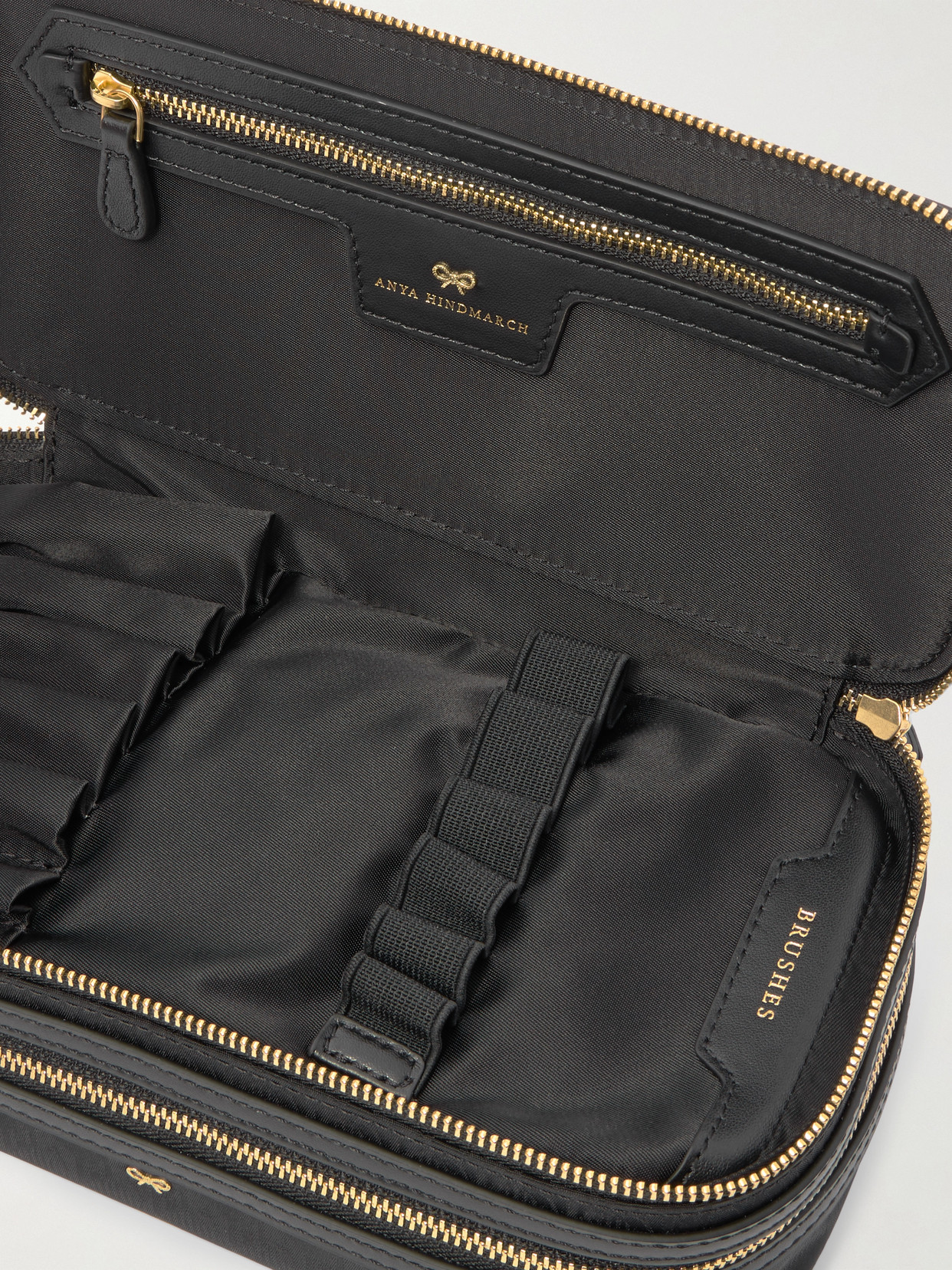 Anya Hindmarch Make-up Leather-trimmed Jacquard Cosmetics Case In Black