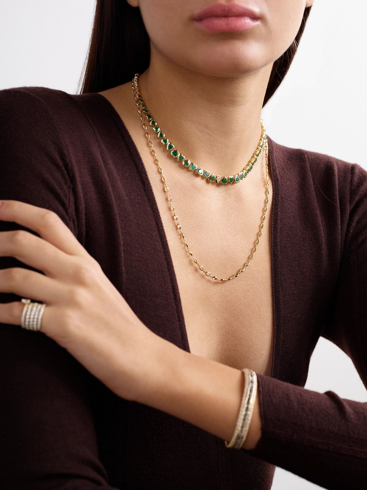 Shay 18-karat Gold, Emerald And Diamond Necklace In Green