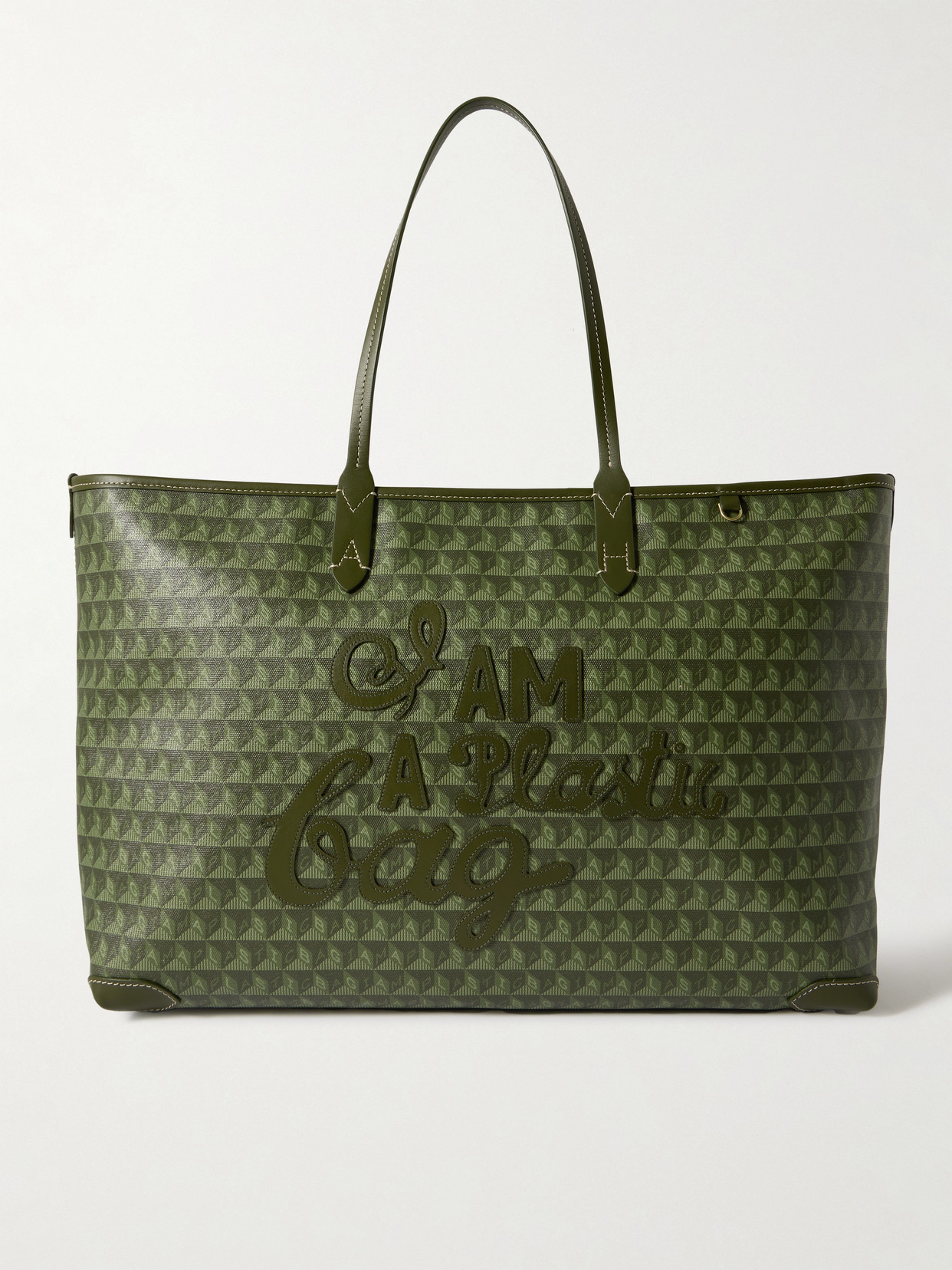 Anya Hindmarch I Am A Plastic Bag Large Leather-trimmed Printed Coated Recycled-canvas Tote In Green