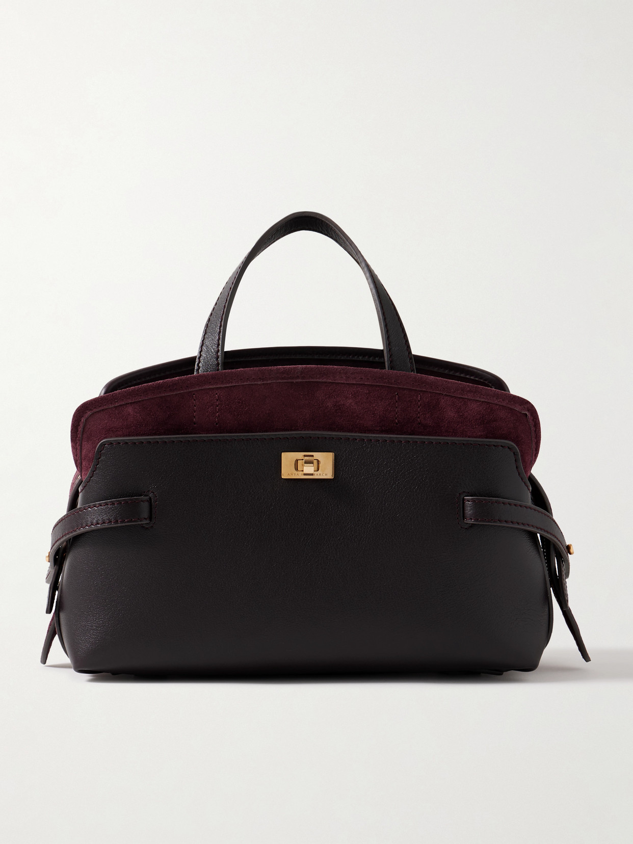 Anya Hindmarch Small Wilson Suede-trimmed Leather Tote In Burgundy