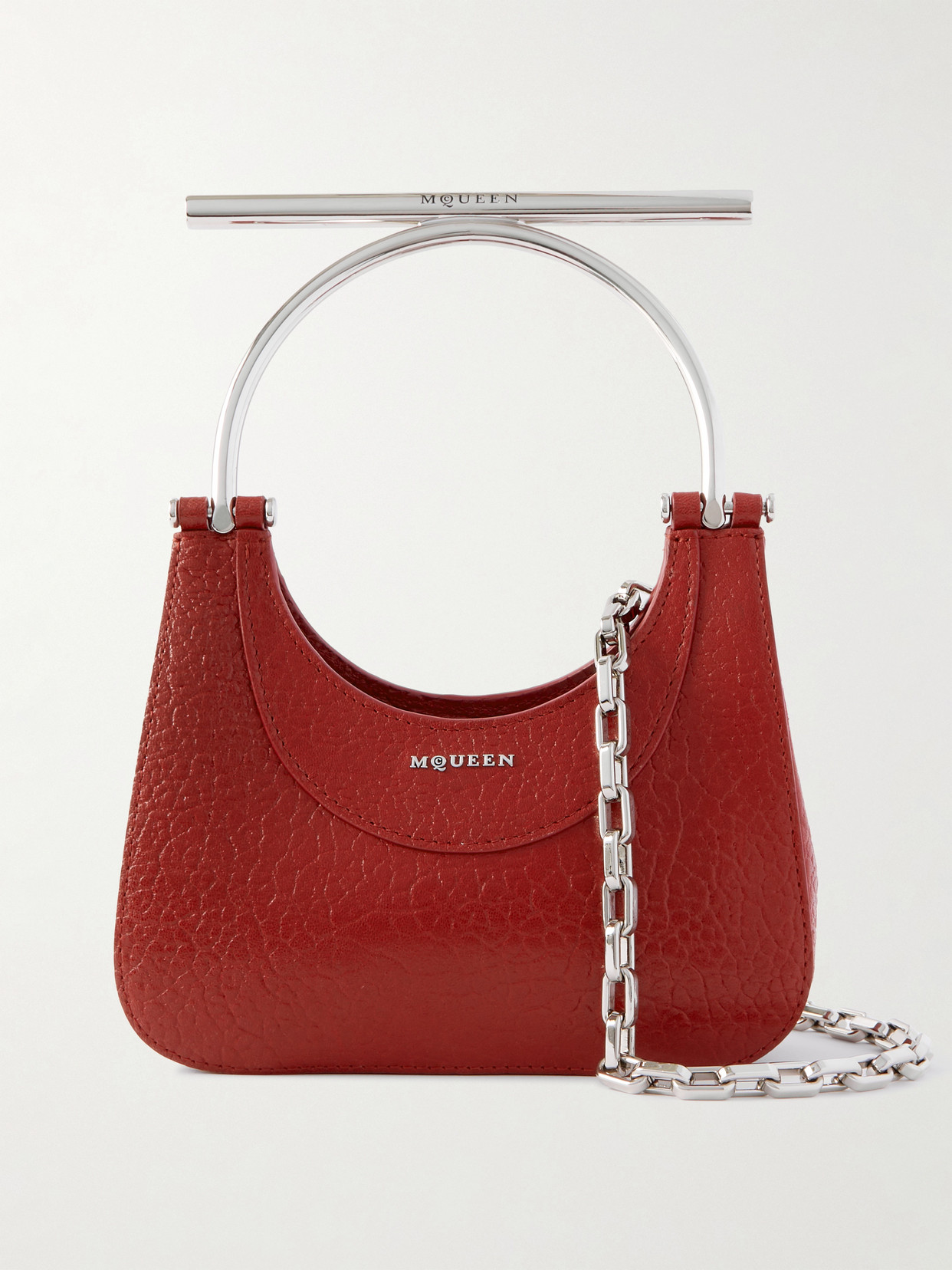 Alexander Mcqueen Mini Embellished Textured-leather Shoulder Bag In Red