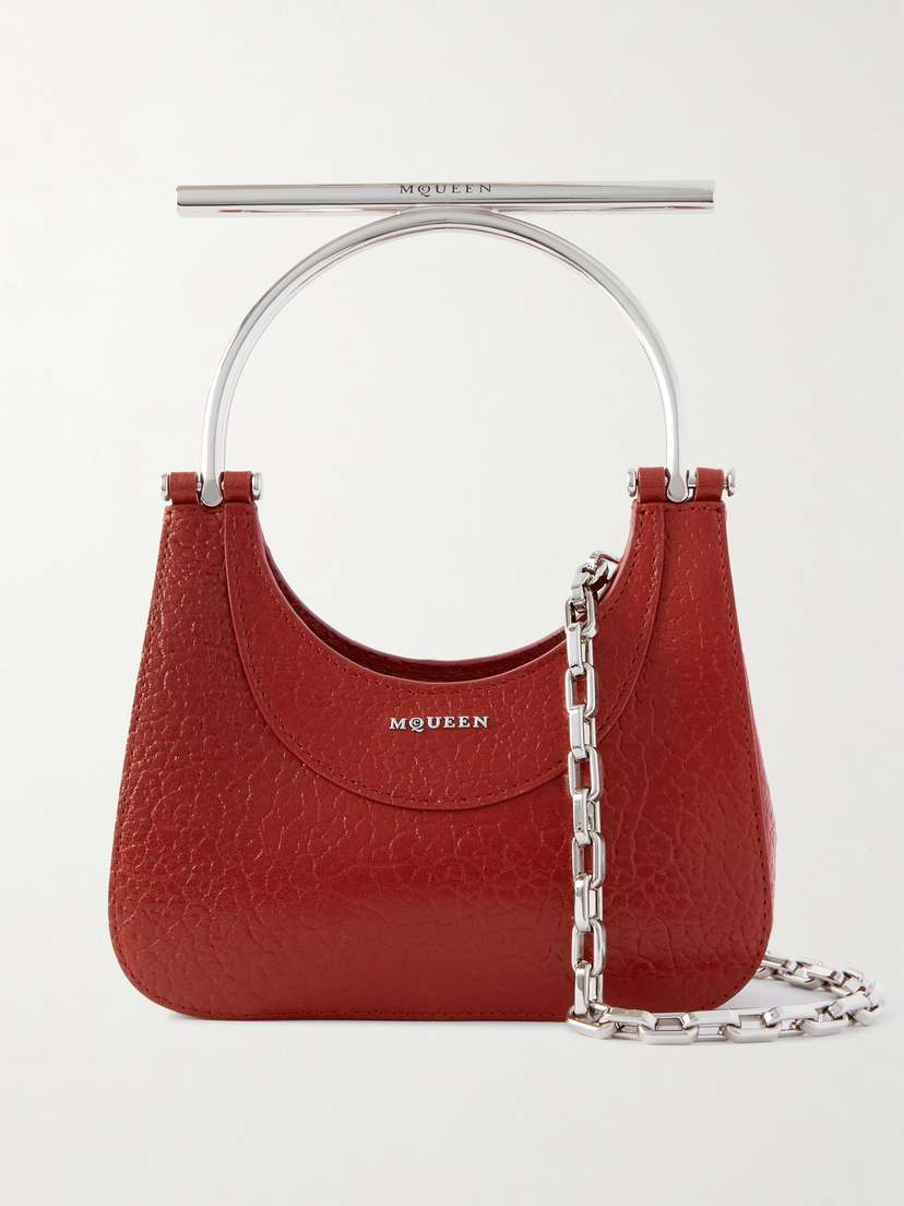 McQueen T-bar Mini Embellished Textured-leather Shoulder Bag