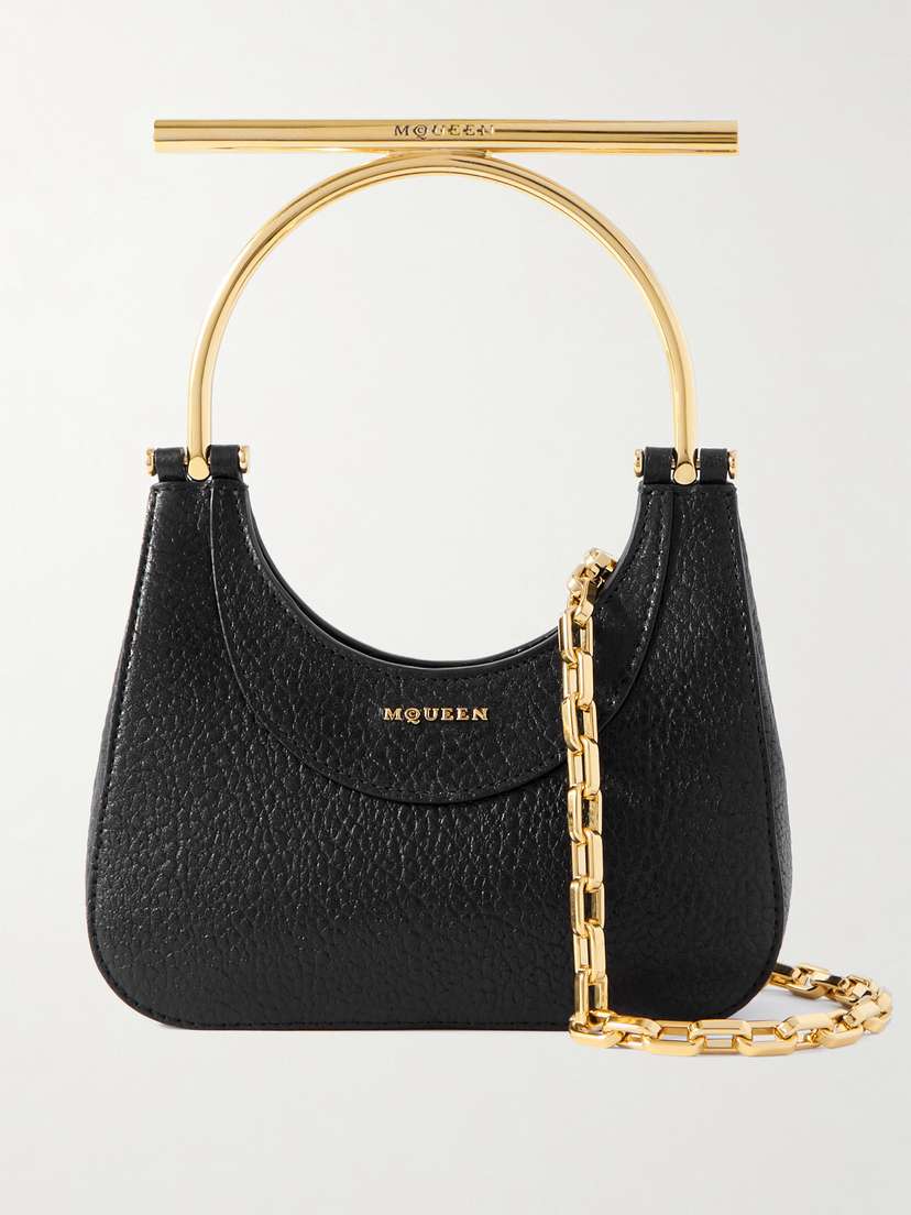 McQueen T-bar Mini Embellished Textured-leather Shoulder Bag