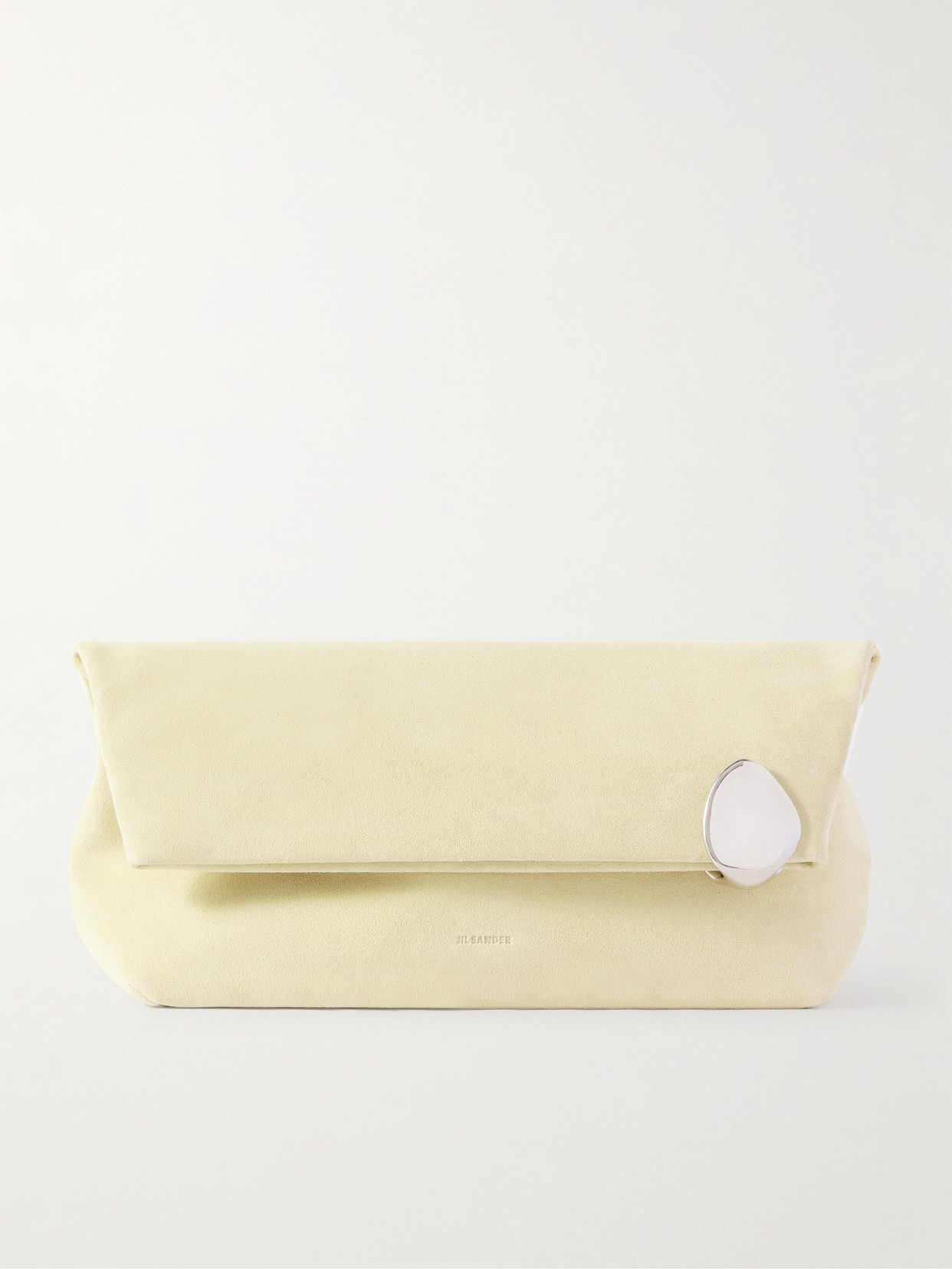 Jil Sander Embellished Suede Clutch In Ecru