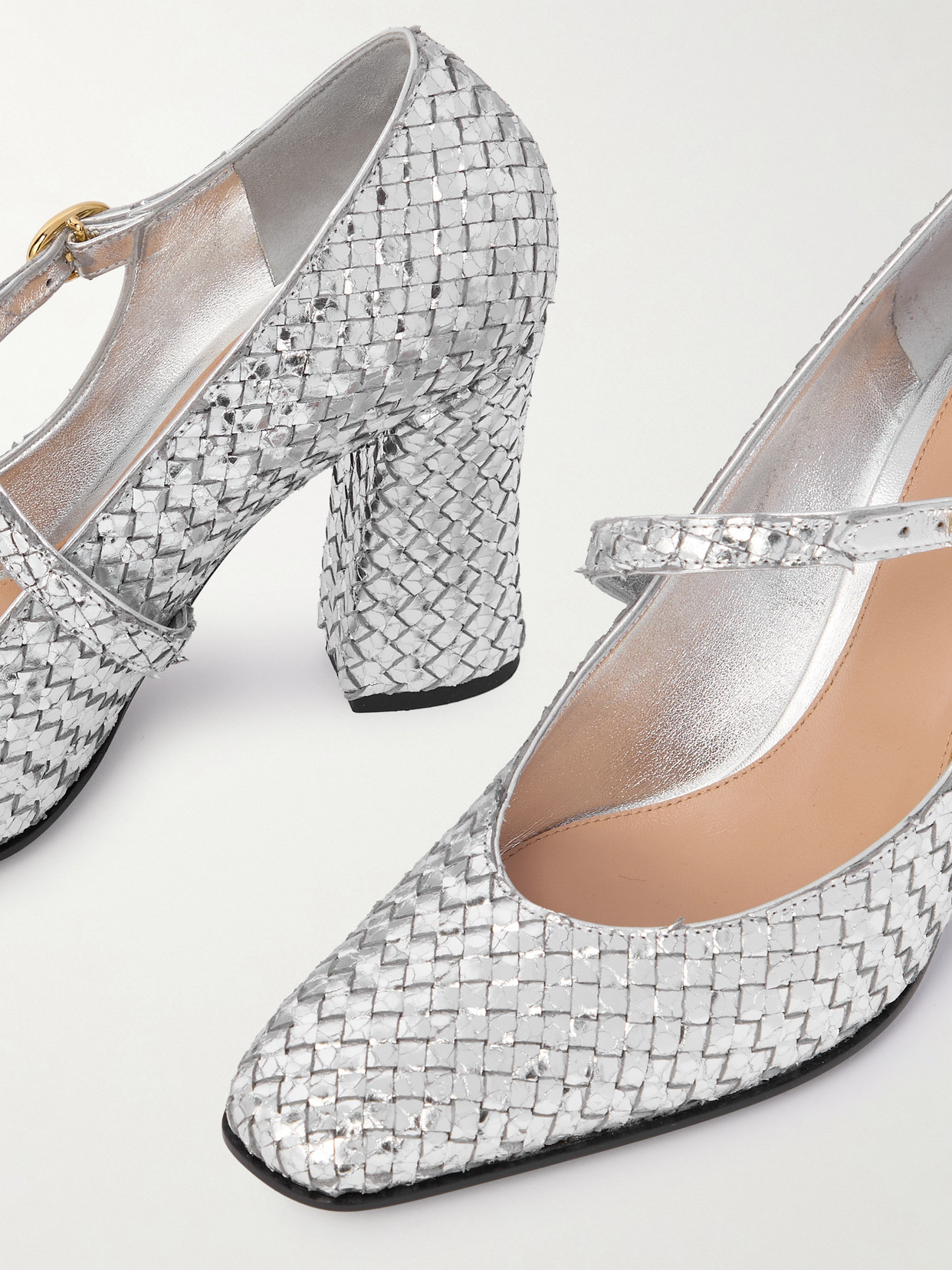 Shop Bottega Veneta Intrecciato Metallic Leather Pumps In Silver
