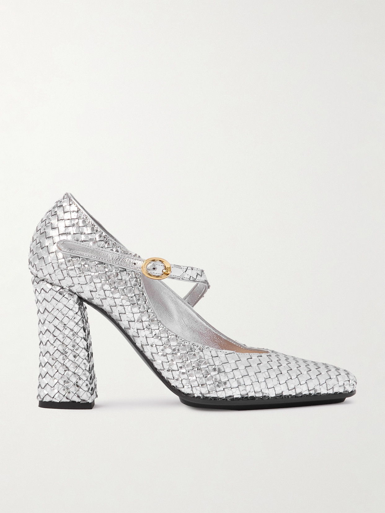BOTTEGA VENETA INTRECCIATO METALLIC LEATHER PUMPS