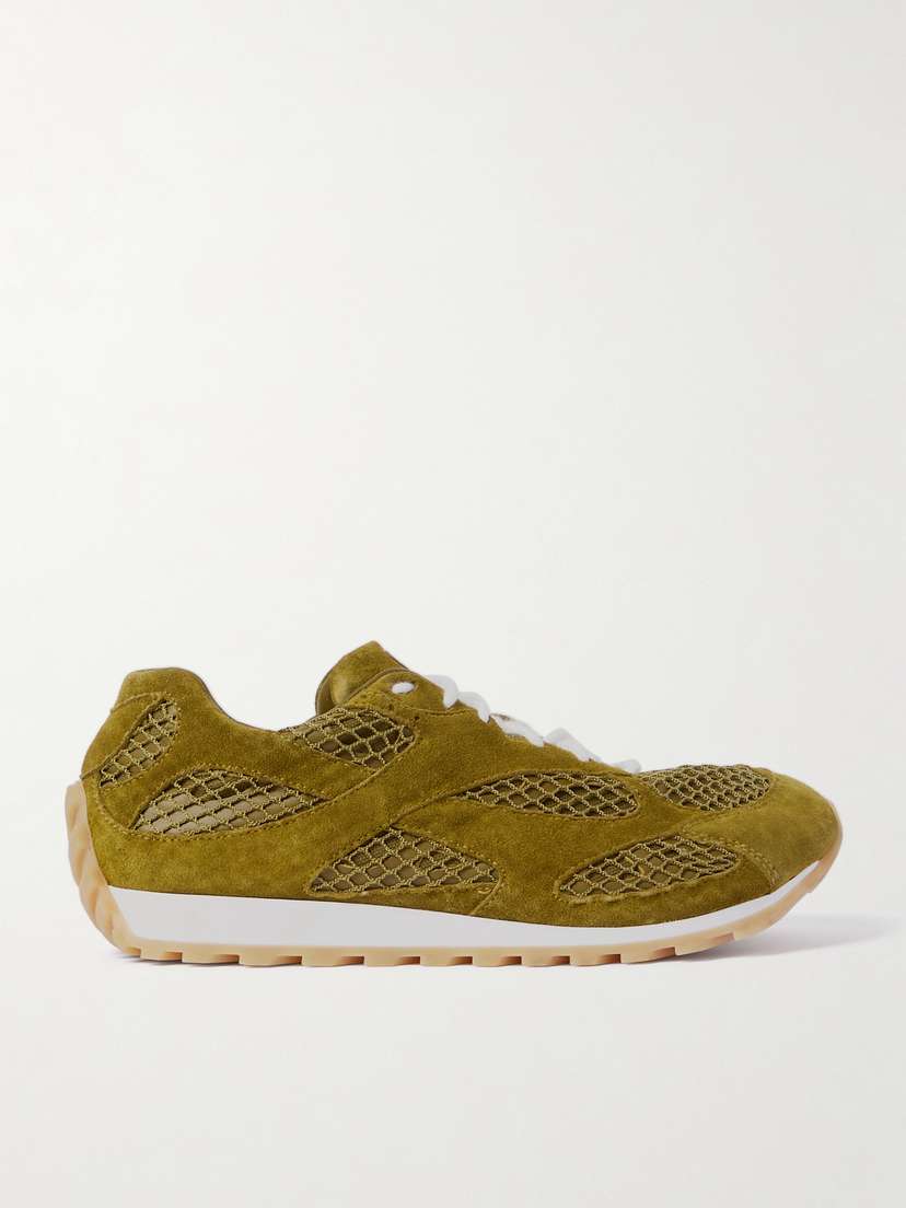 Bottega Veneta Orbit Suede, Leather, Mesh And Fishnet Sneakers