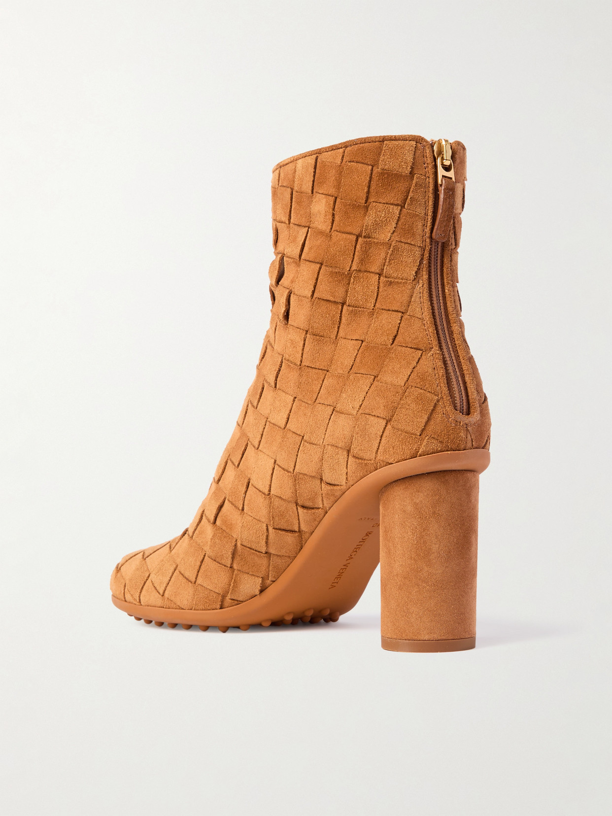 Bottega Veneta Atomic Intrecciato Suede Ankle Boots In Brown