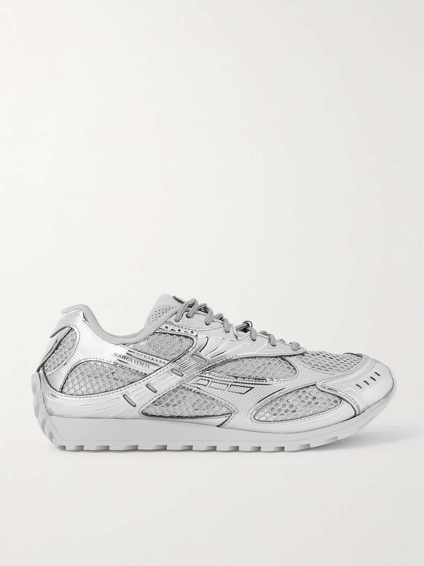 Bottega Veneta Orbit Metallic Rubber, Mesh And Fishnet Sneakers