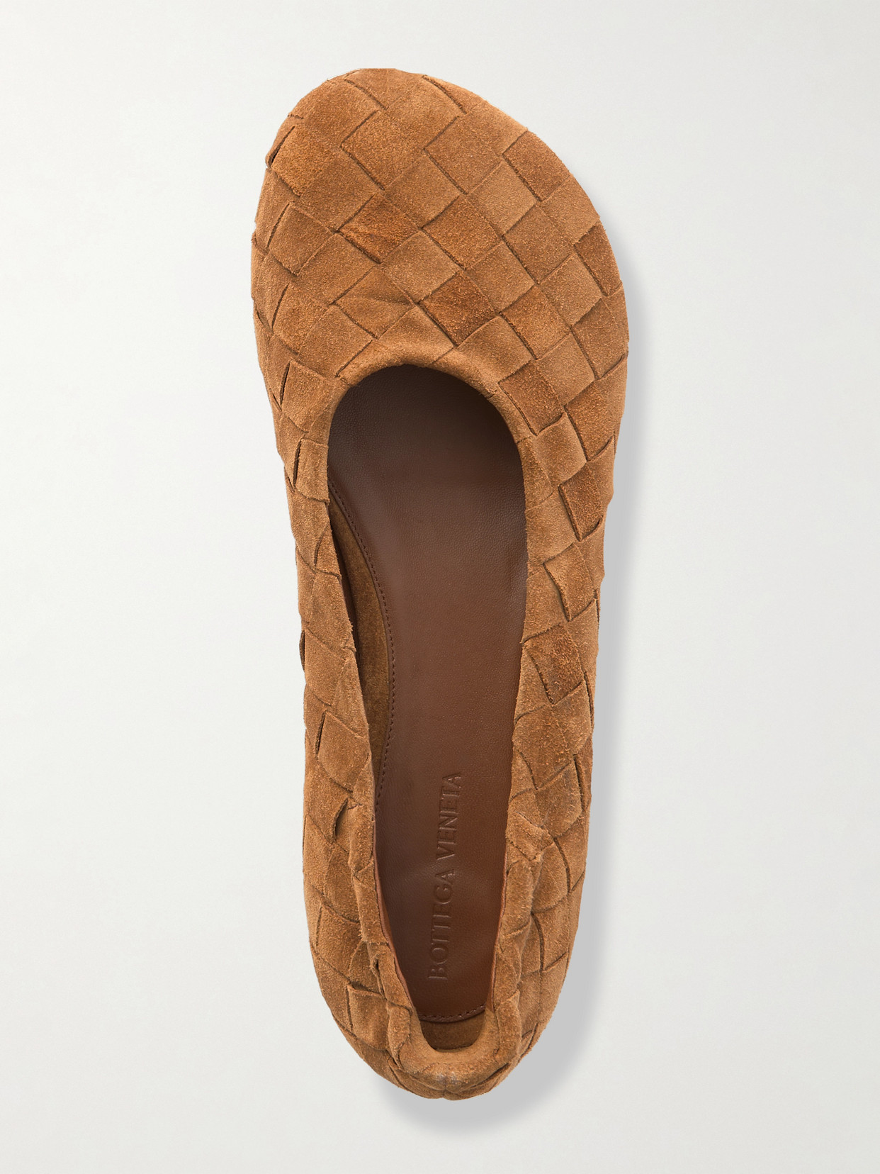 Bottega Veneta Atomic Intrecciato Suede Ballet Flats In Brown