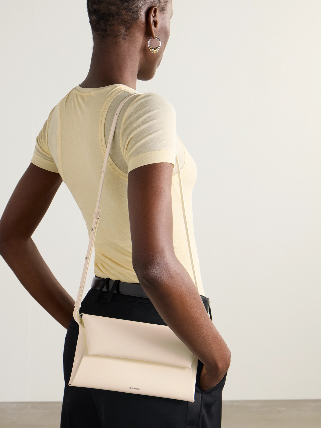 Jil Sander Padded Leather Shoulder Bag In Off-white